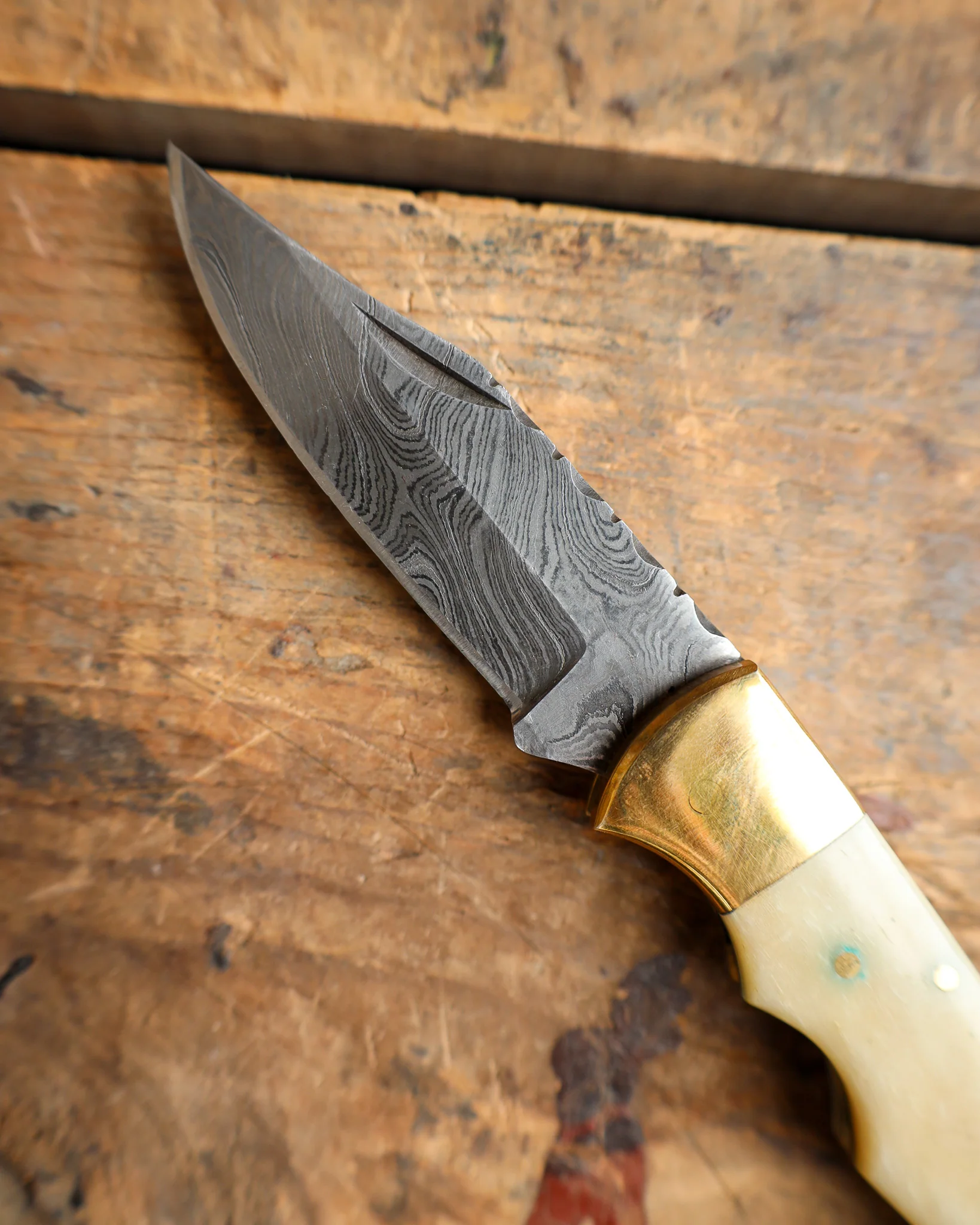 RILL SIMPLE TOOLS WHITE CLOUD DAMASCUS FOLDING KNIFE - Image 4