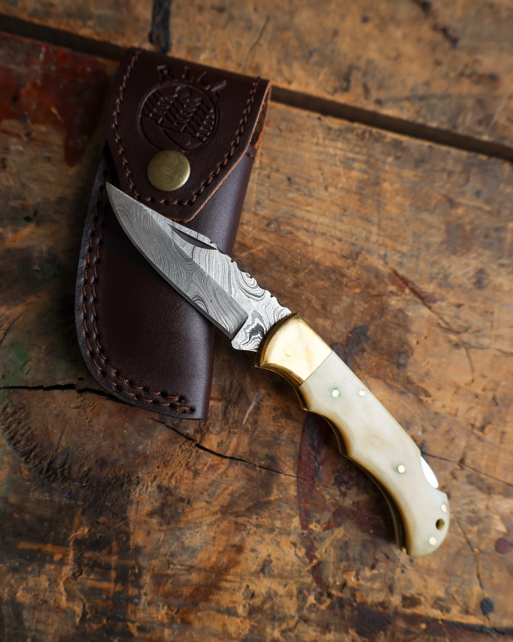 RILL SIMPLE TOOLS WHITE CLOUD DAMASCUS FOLDING KNIFE - Image 6
