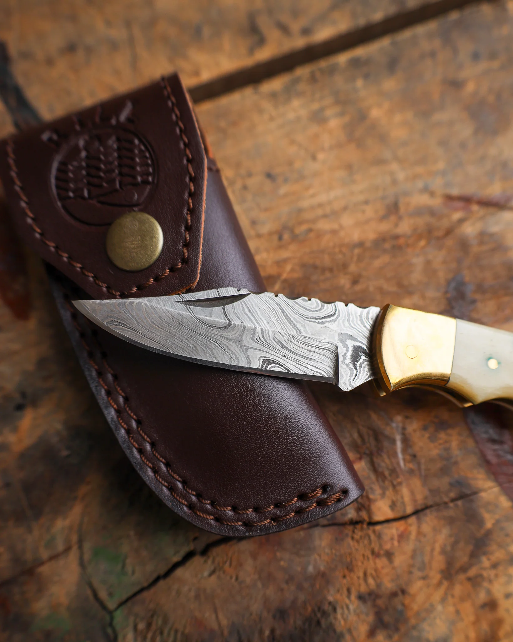 RILL SIMPLE TOOLS WHITE CLOUD DAMASCUS FOLDING KNIFE - Image 7