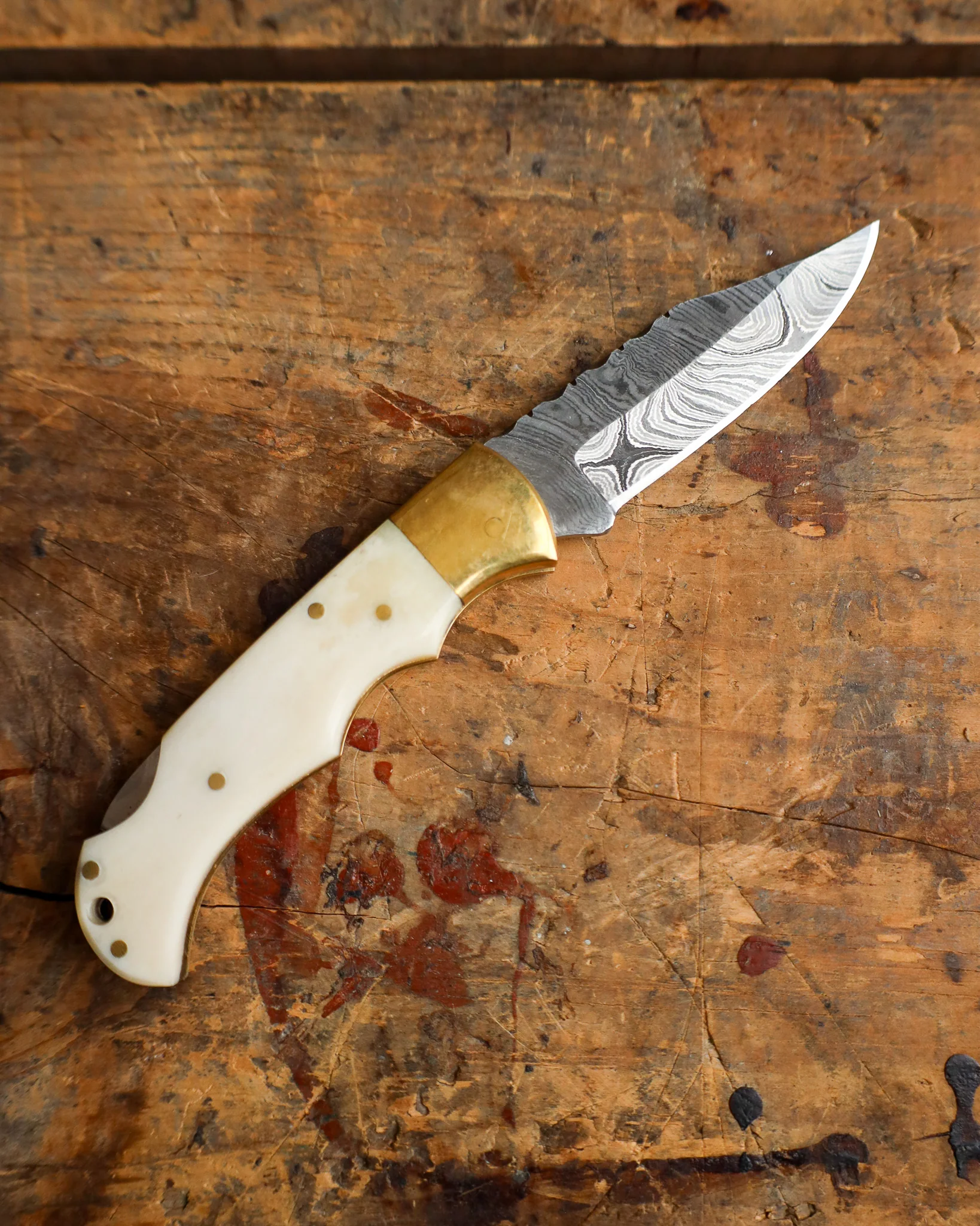 RILL SIMPLE TOOLS WHITE CLOUD DAMASCUS FOLDING KNIFE - Image 8