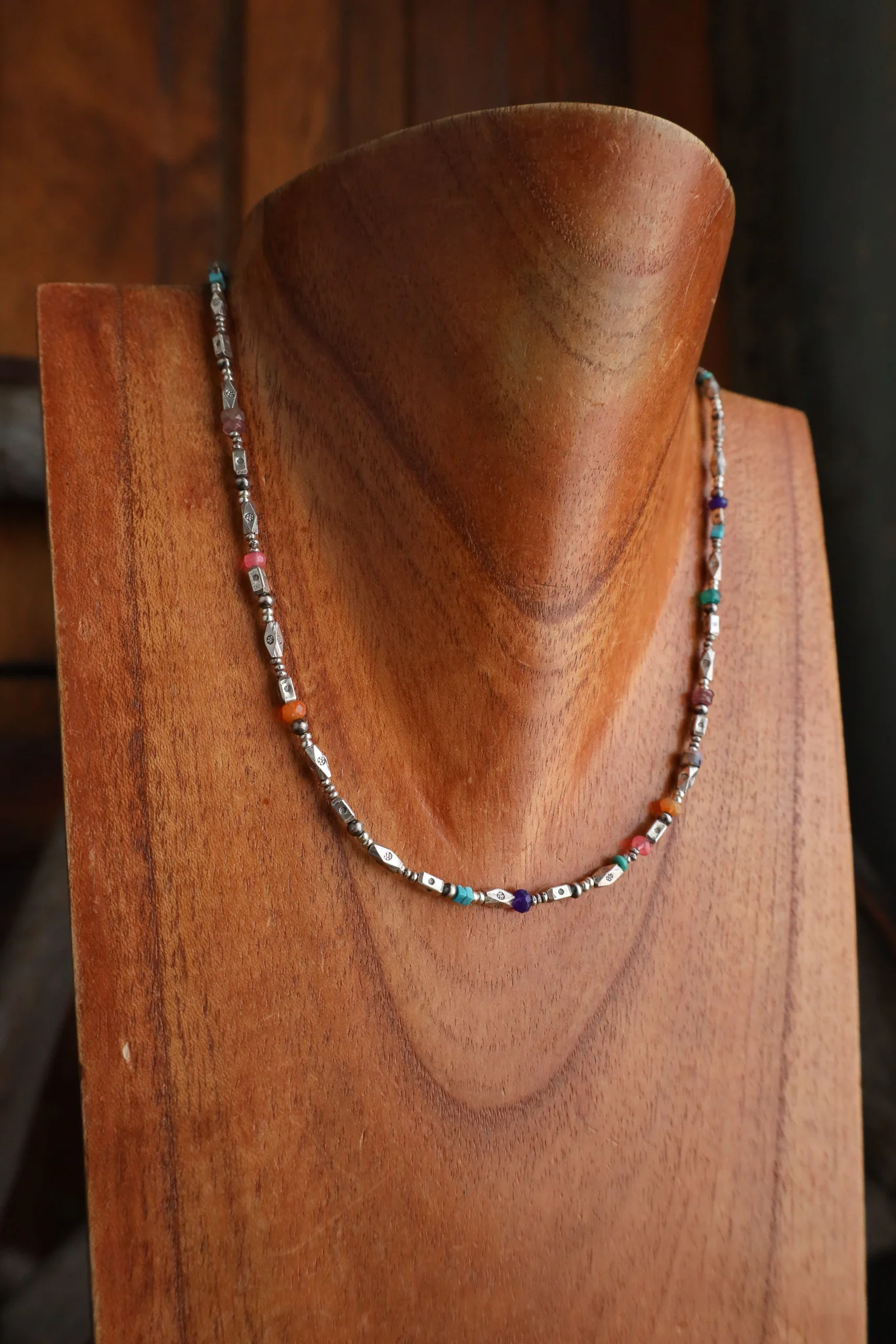 Peyote Bird 16" Phoenix Turquoise and Multi Beads Necklace - Image 5