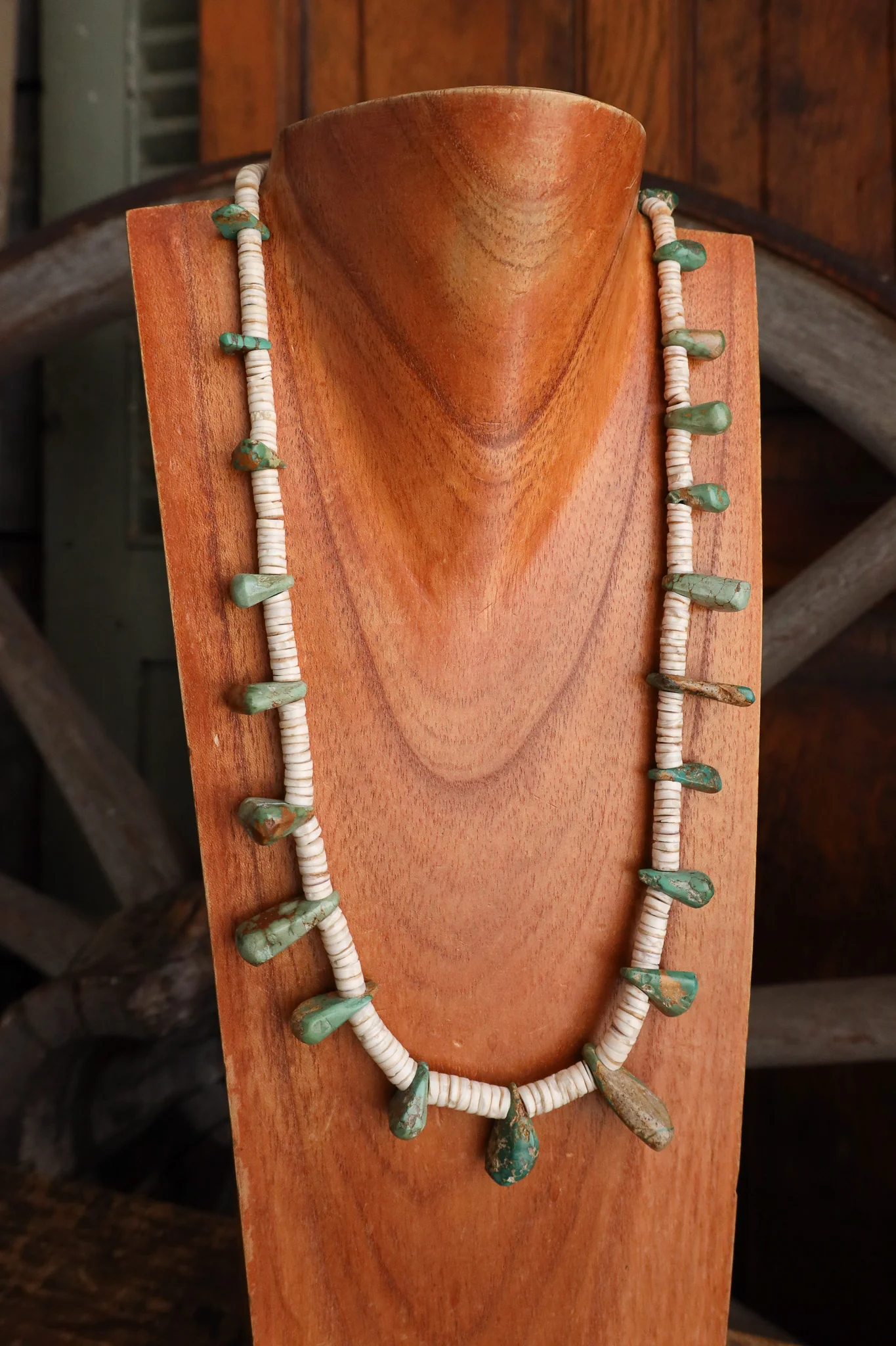 Peyote Bird 1920's Turquoise and Bone Santo Domingo Necklace - Image 2