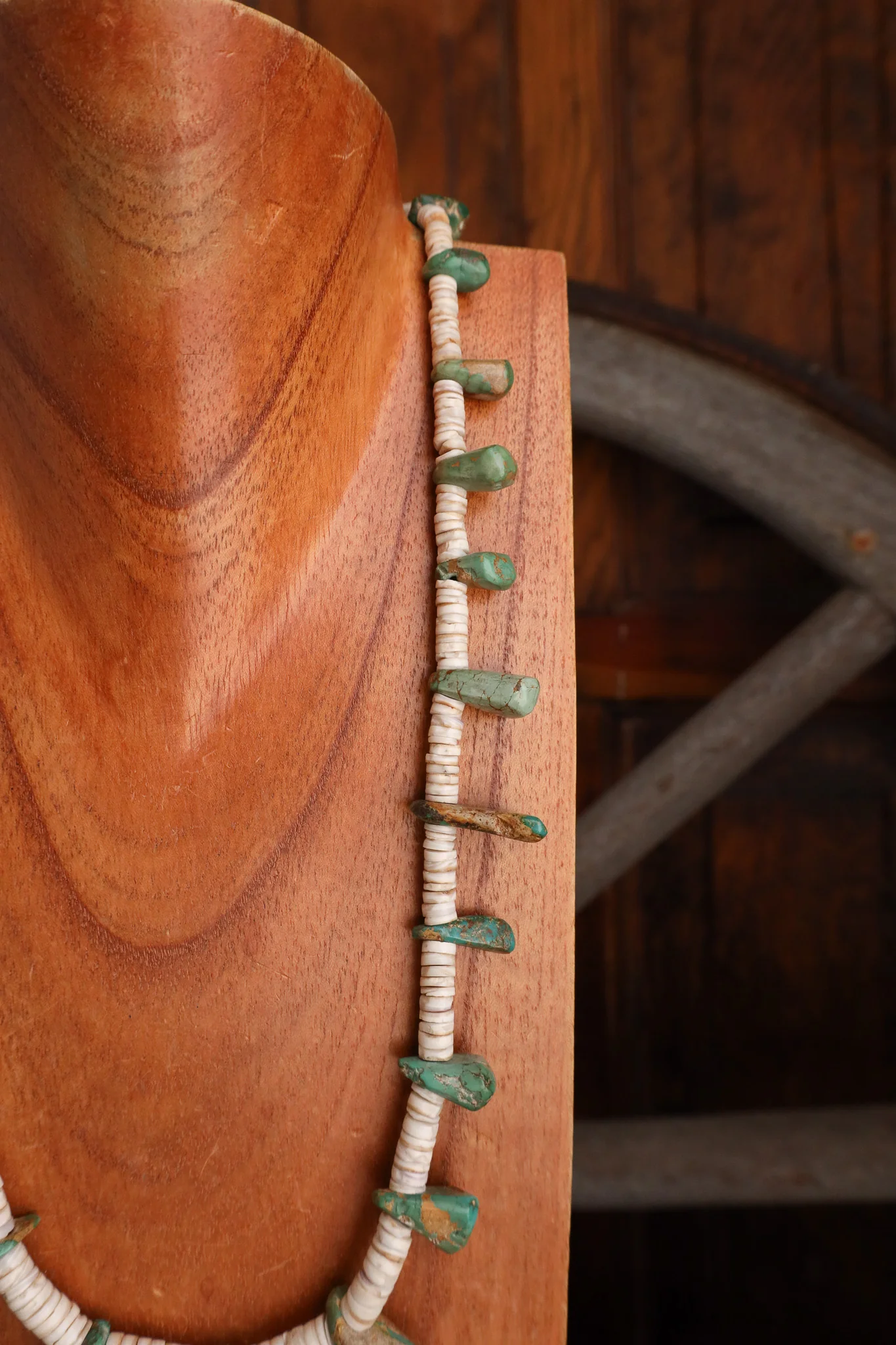 Peyote Bird 1920's Turquoise and Bone Santo Domingo Necklace - Image 3