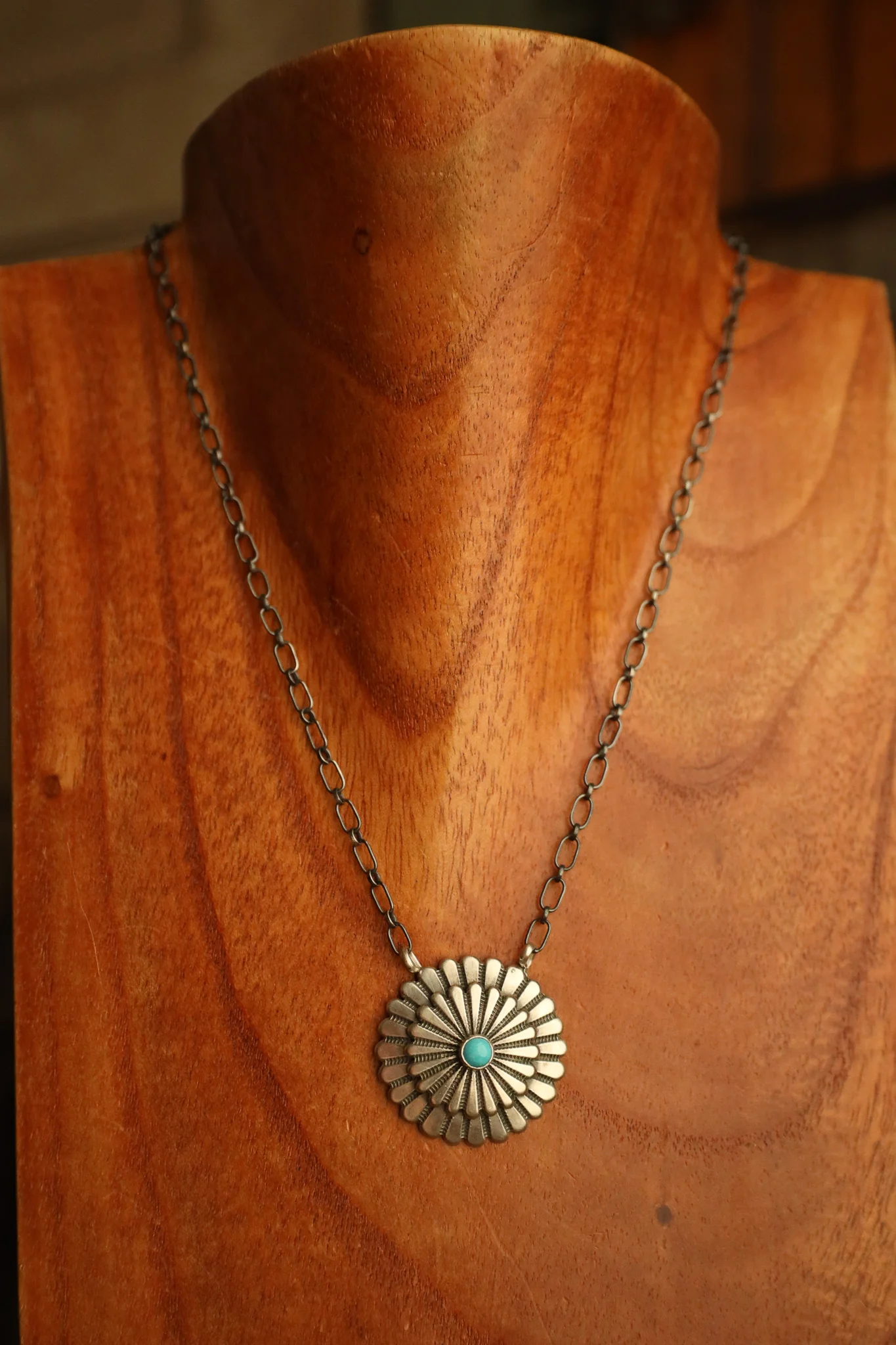 2 Layer Flower Kingman Turquoise Dot Necklace