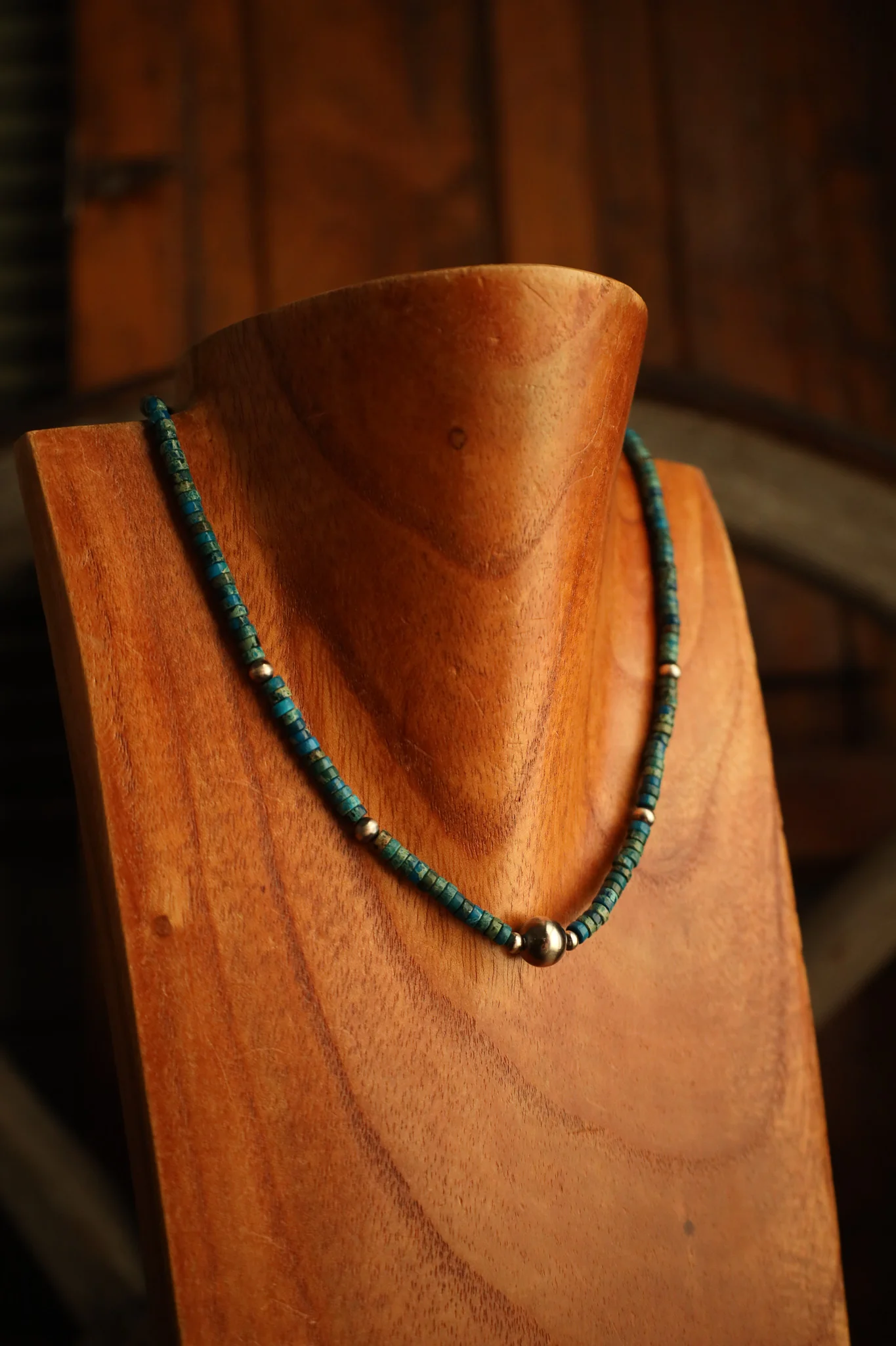 Azurite Heishis With Navajo Pearls Necklace - Image 2