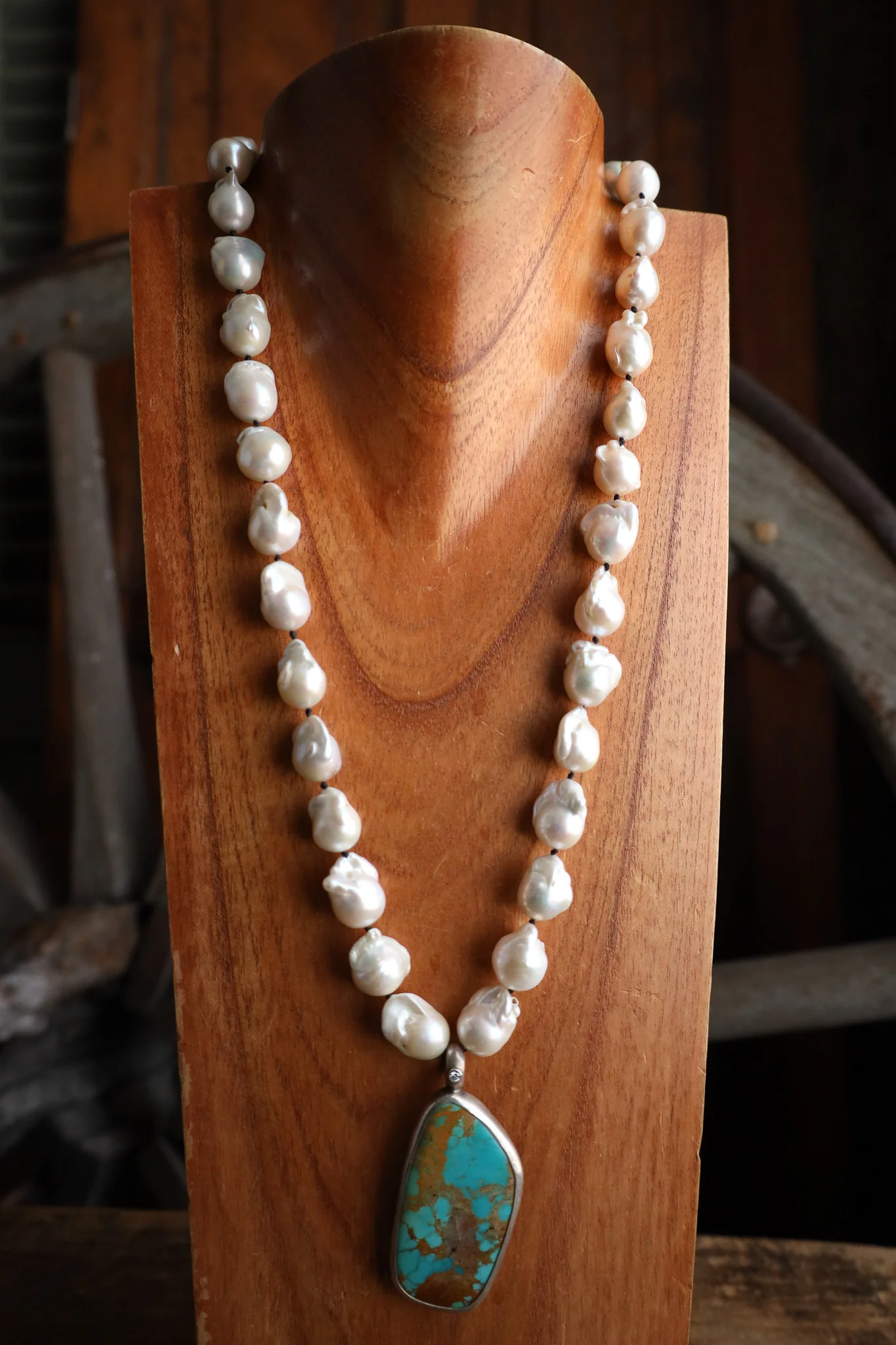 Love Tokens Baroques Pearl 90 CT Royston Turquoise Diamond Necklace