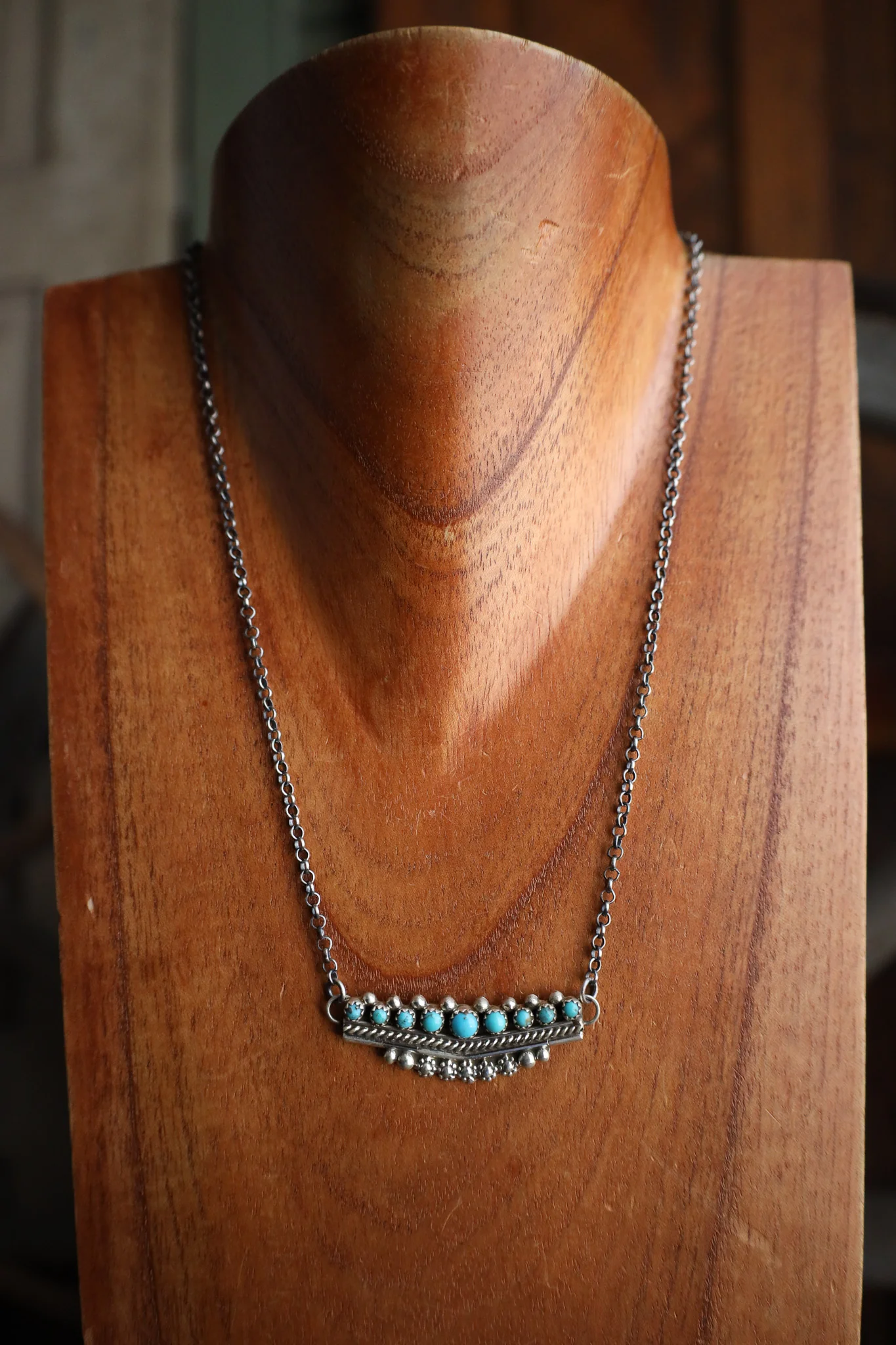 Chevron Bar 9 Graduated Turquoise Necklace
