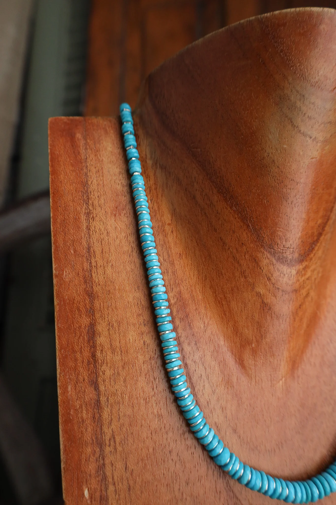 Peyote Bird Kimolos Turquoise Heishis Sterling Silver Spacers Necklace - Image 3
