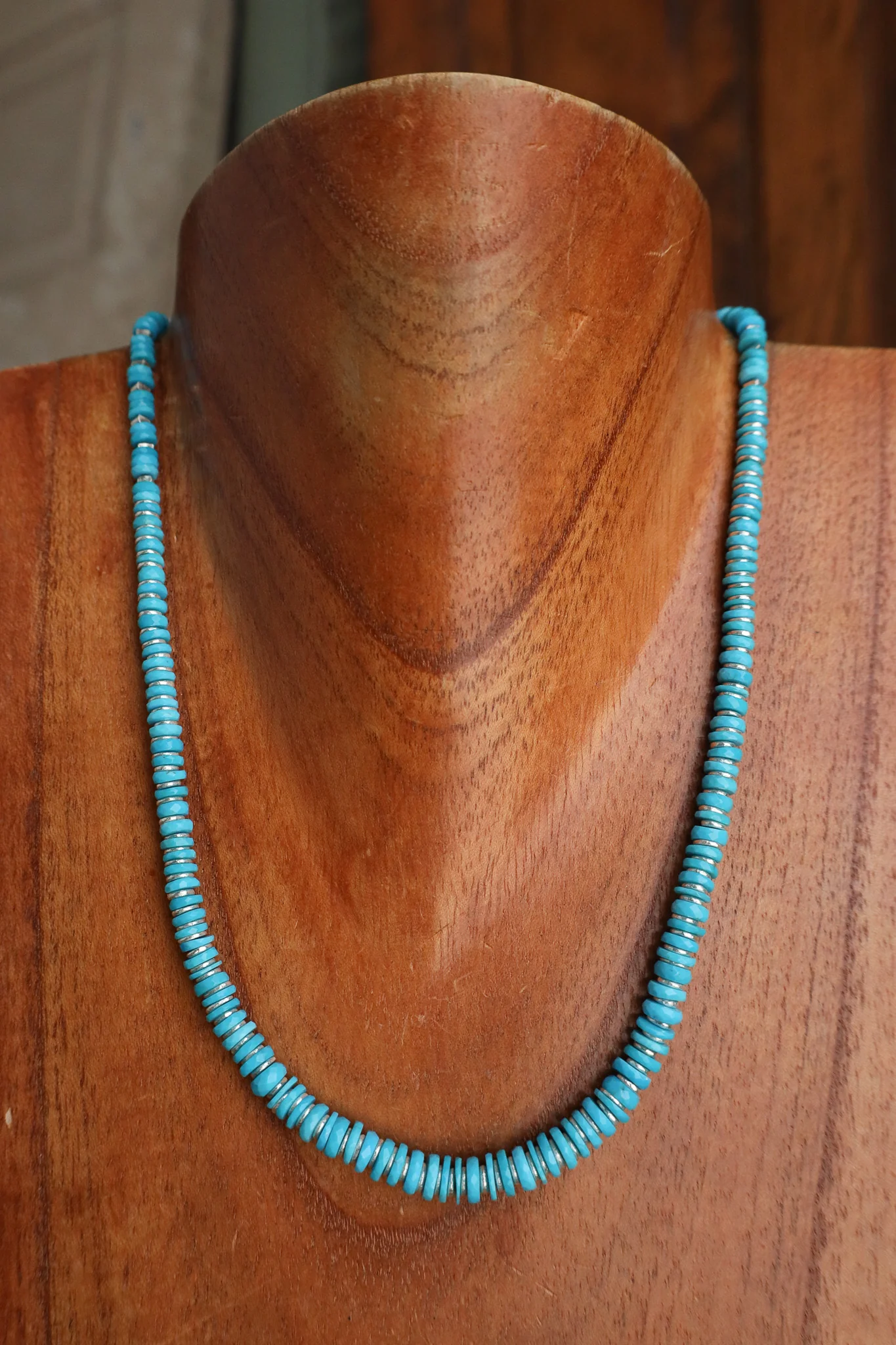 Peyote Bird Kimolos Turquoise Heishis Sterling Silver Spacers Necklace - Image 4