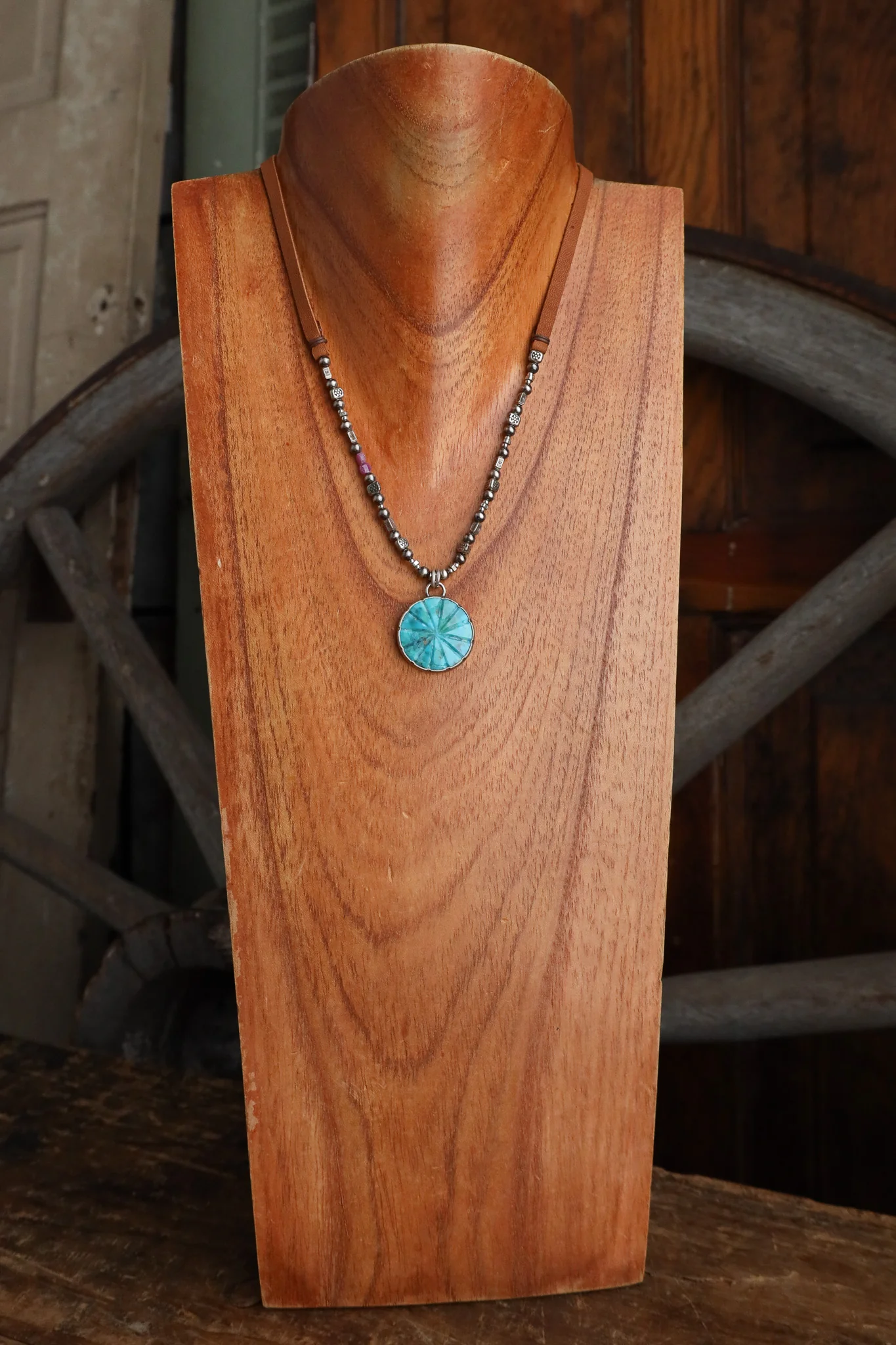 Peyote Bird Sendero Turquoise Pendant Rubies Sterling Silver Beads Necklace - Image 5