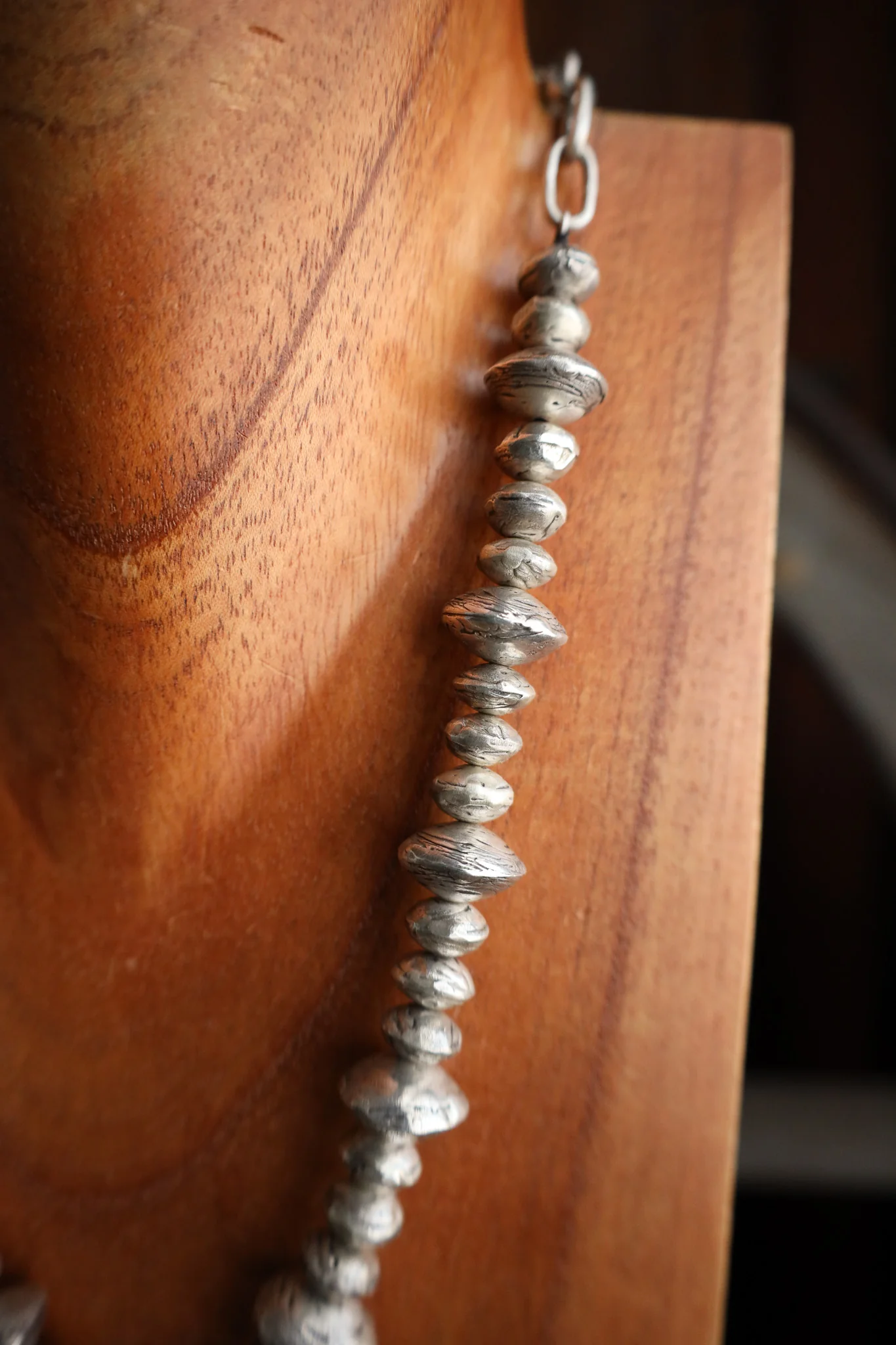 Love Tokens Sterling Silver Beads Oval Concho Diamond Necklace - Image 4