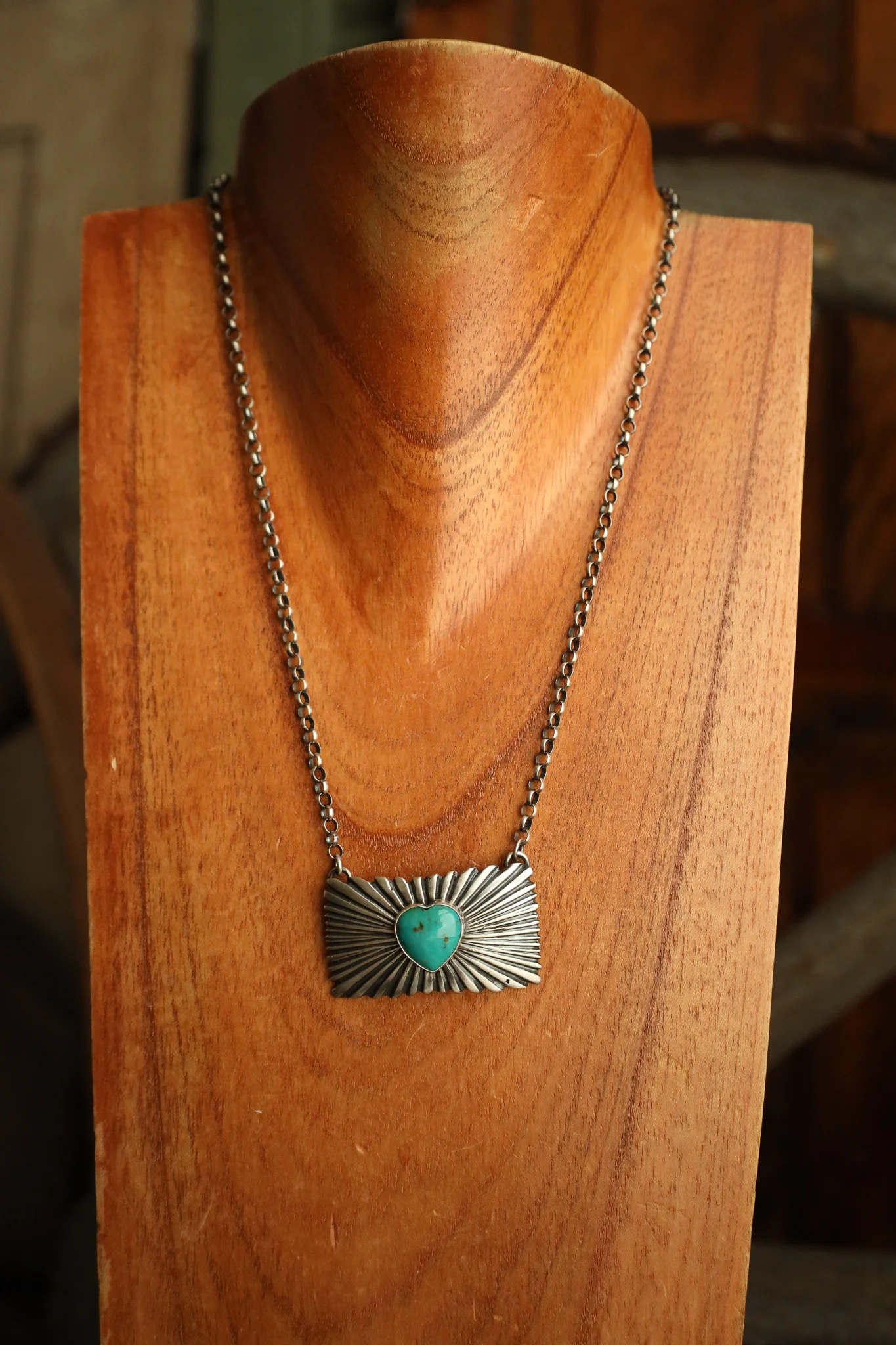 Turquoise Heart Rays On Rectangle Necklace