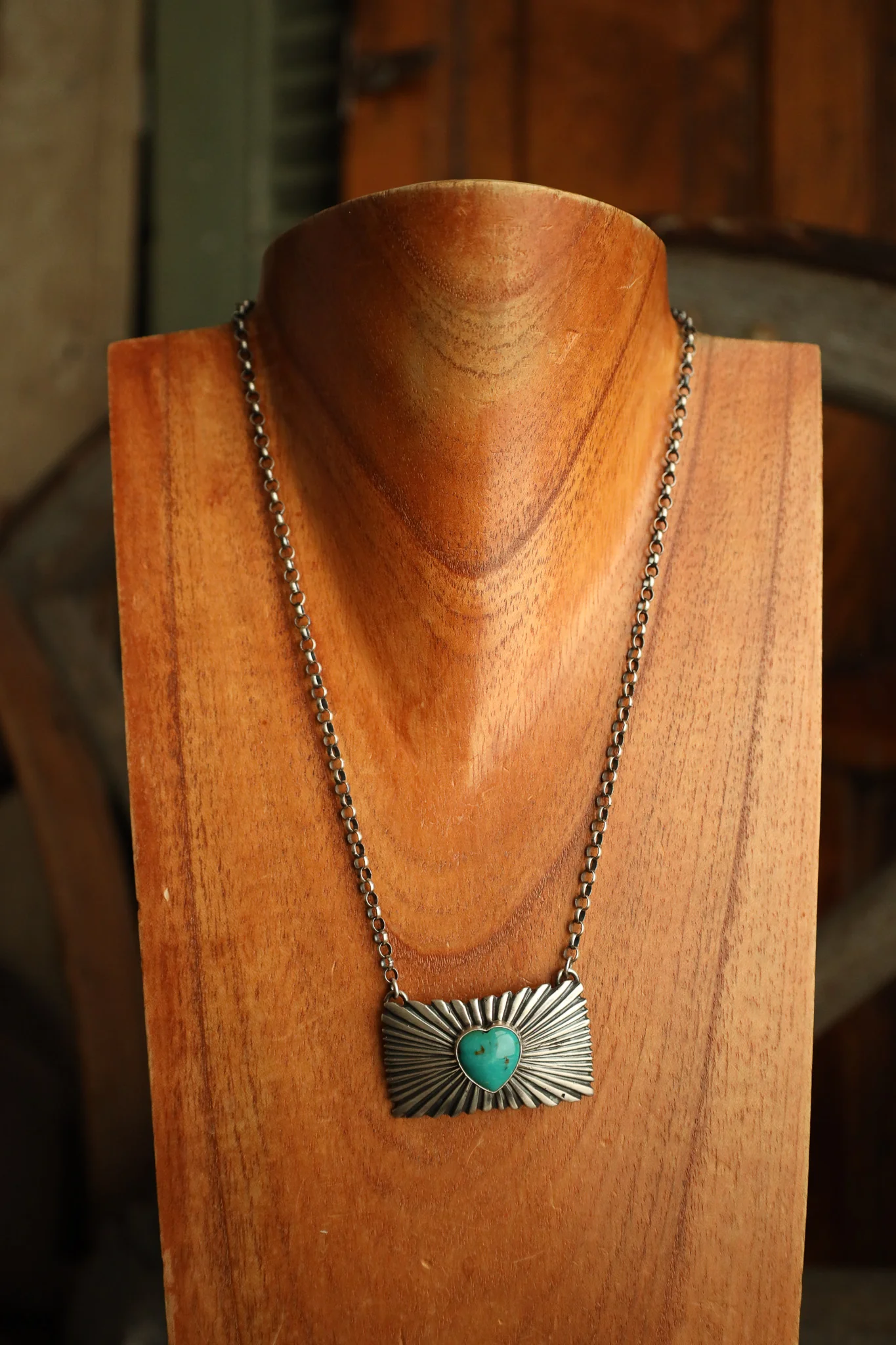 Turquoise Heart Rays On Rectangle Necklace - Image 3