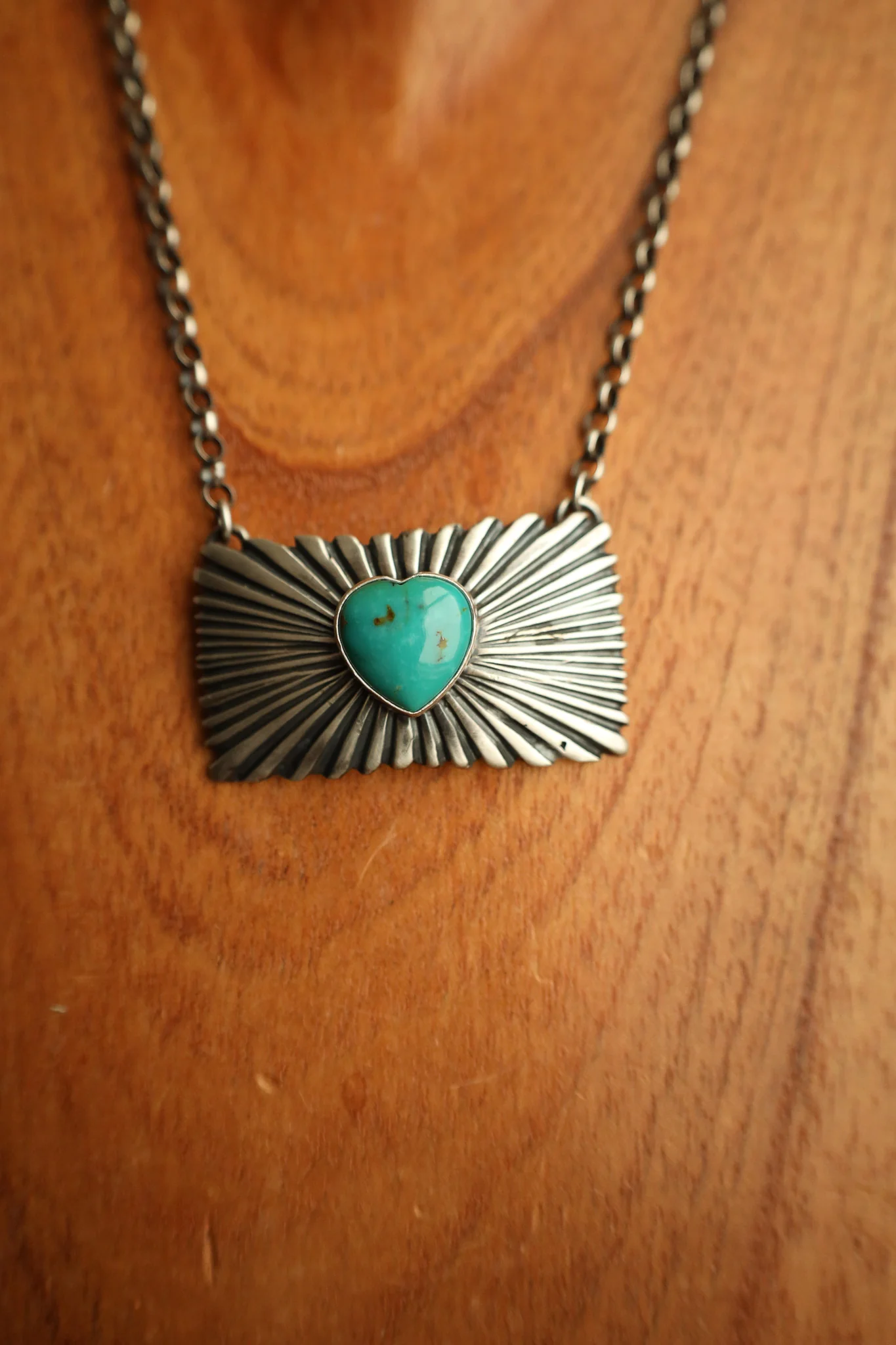 Turquoise Heart Rays On Rectangle Necklace - Image 4