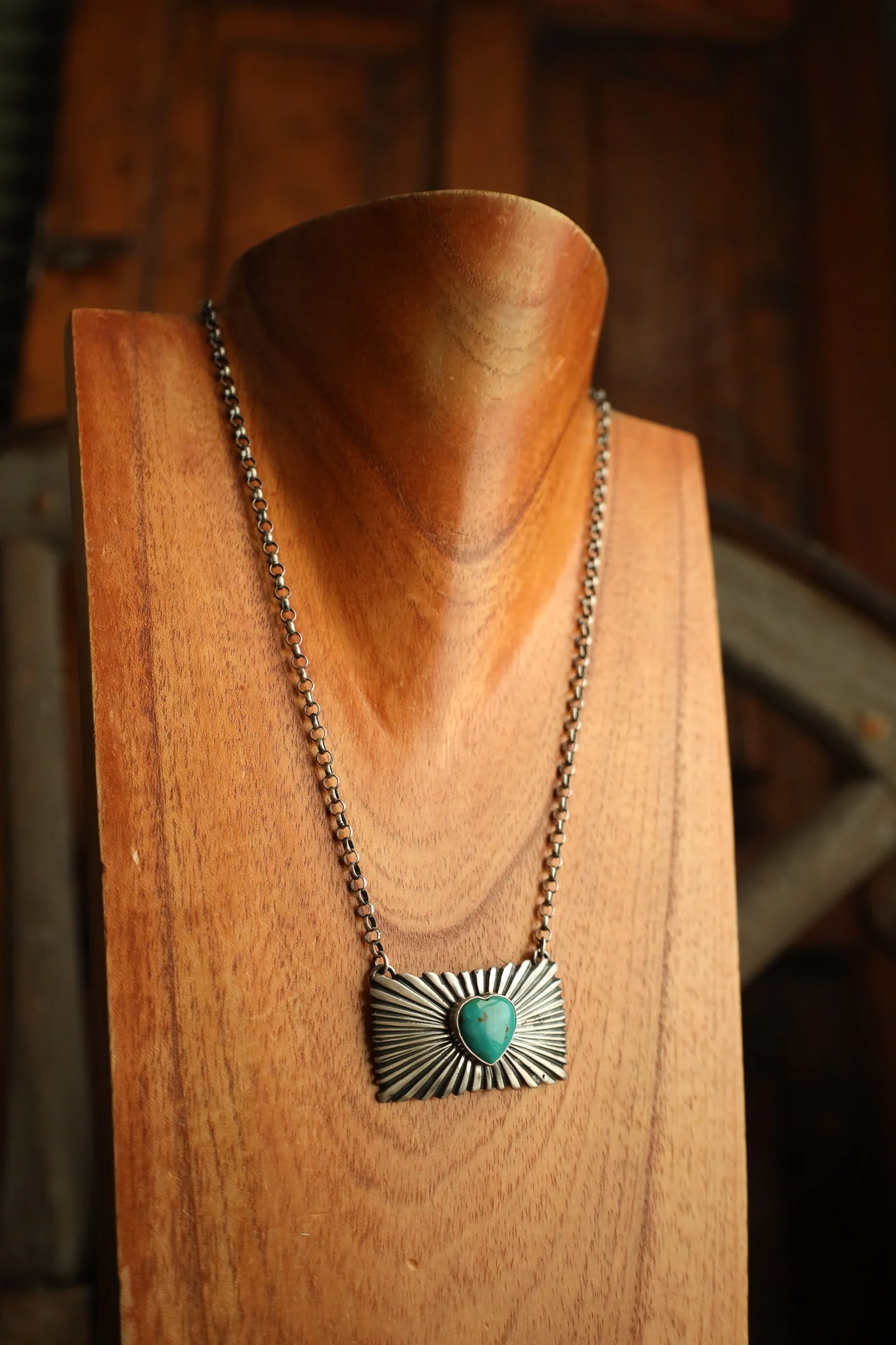 Turquoise Heart Rays On Rectangle Necklace - Image 5
