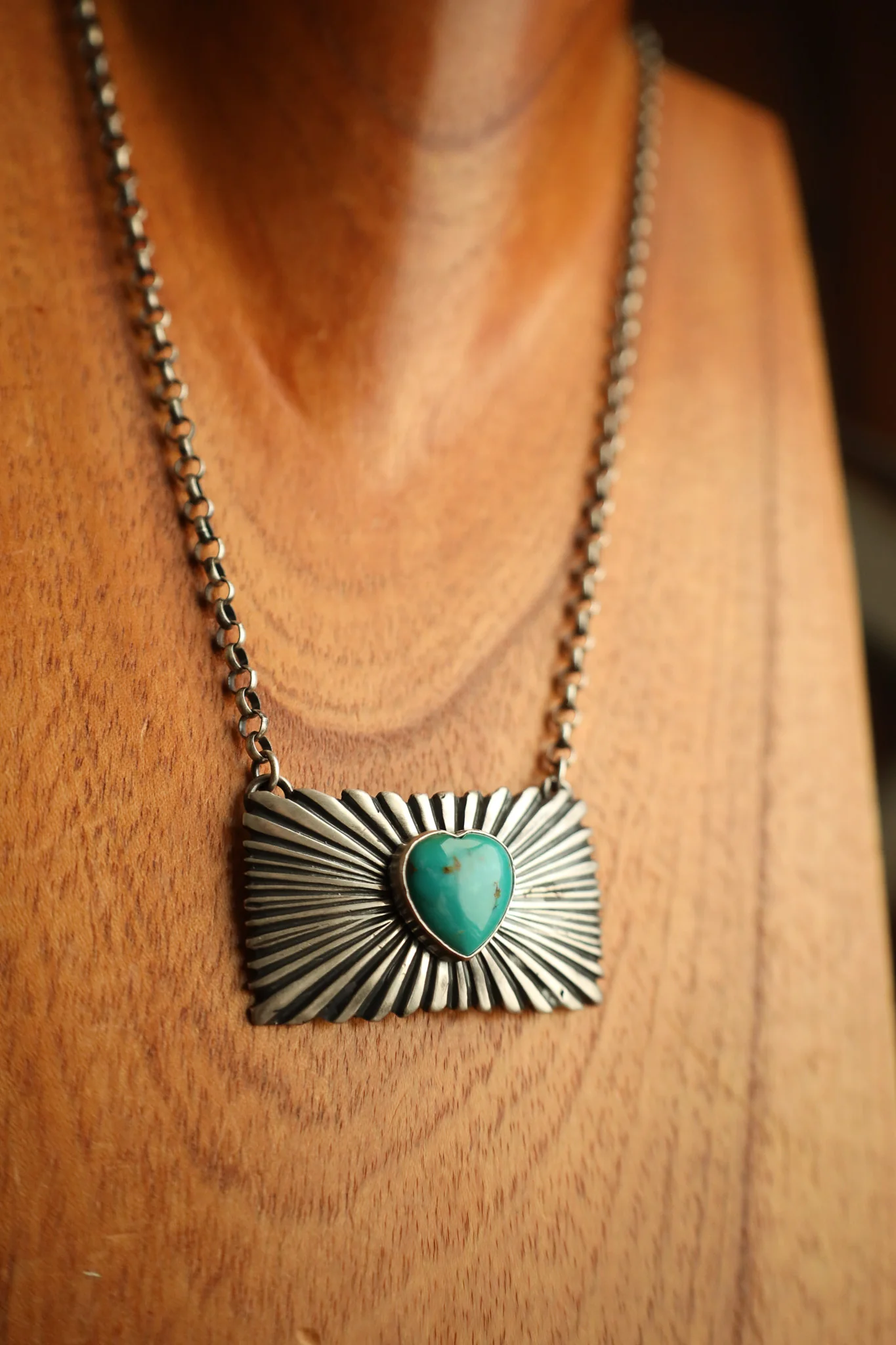 Turquoise Heart Rays On Rectangle Necklace - Image 6