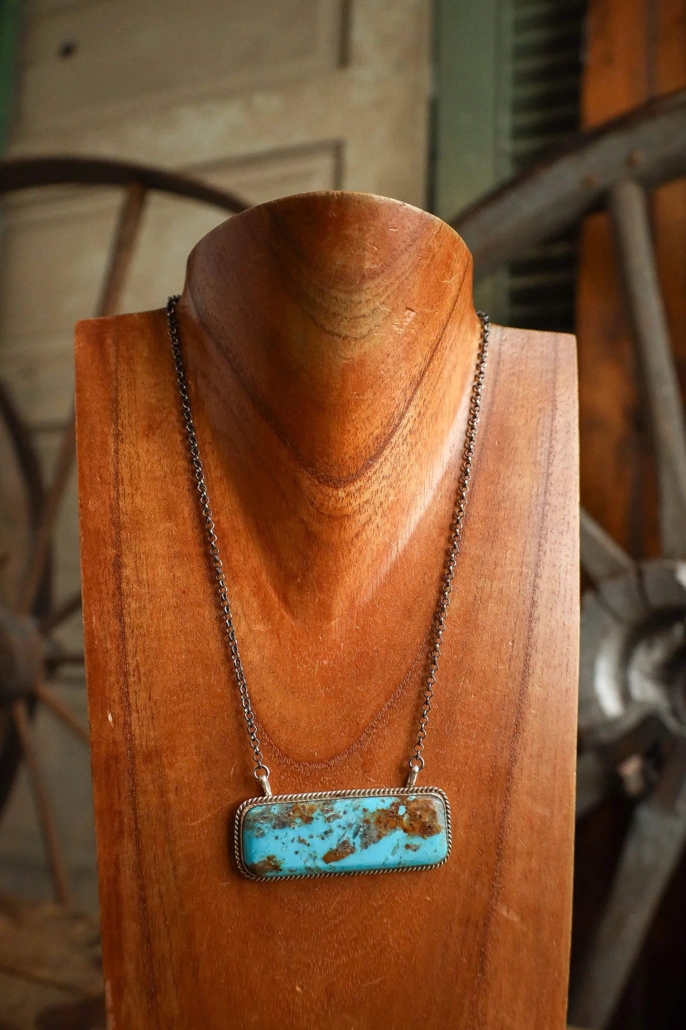 Extra Large Brown and Turquoise Bar On Chain Necklace - Image 3