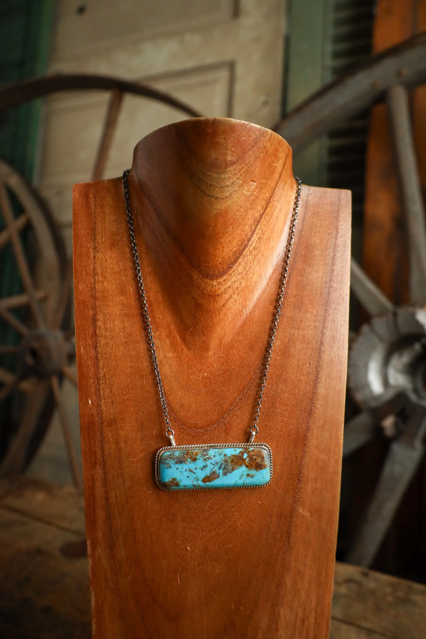 Extra Large Brown and Turquoise Bar On Chain Necklace - Image 5