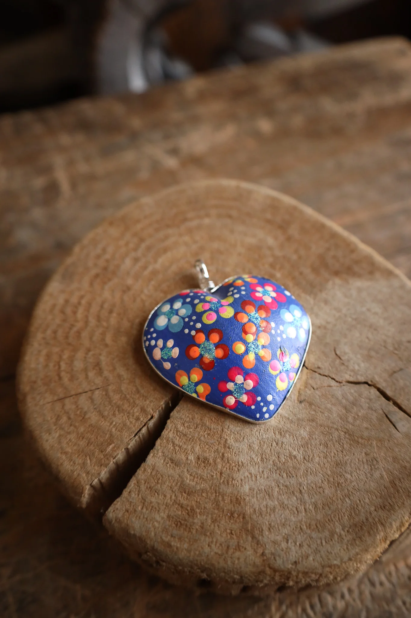 Coreen Cordova Blue Heart With Flowers Pendant - Image 2