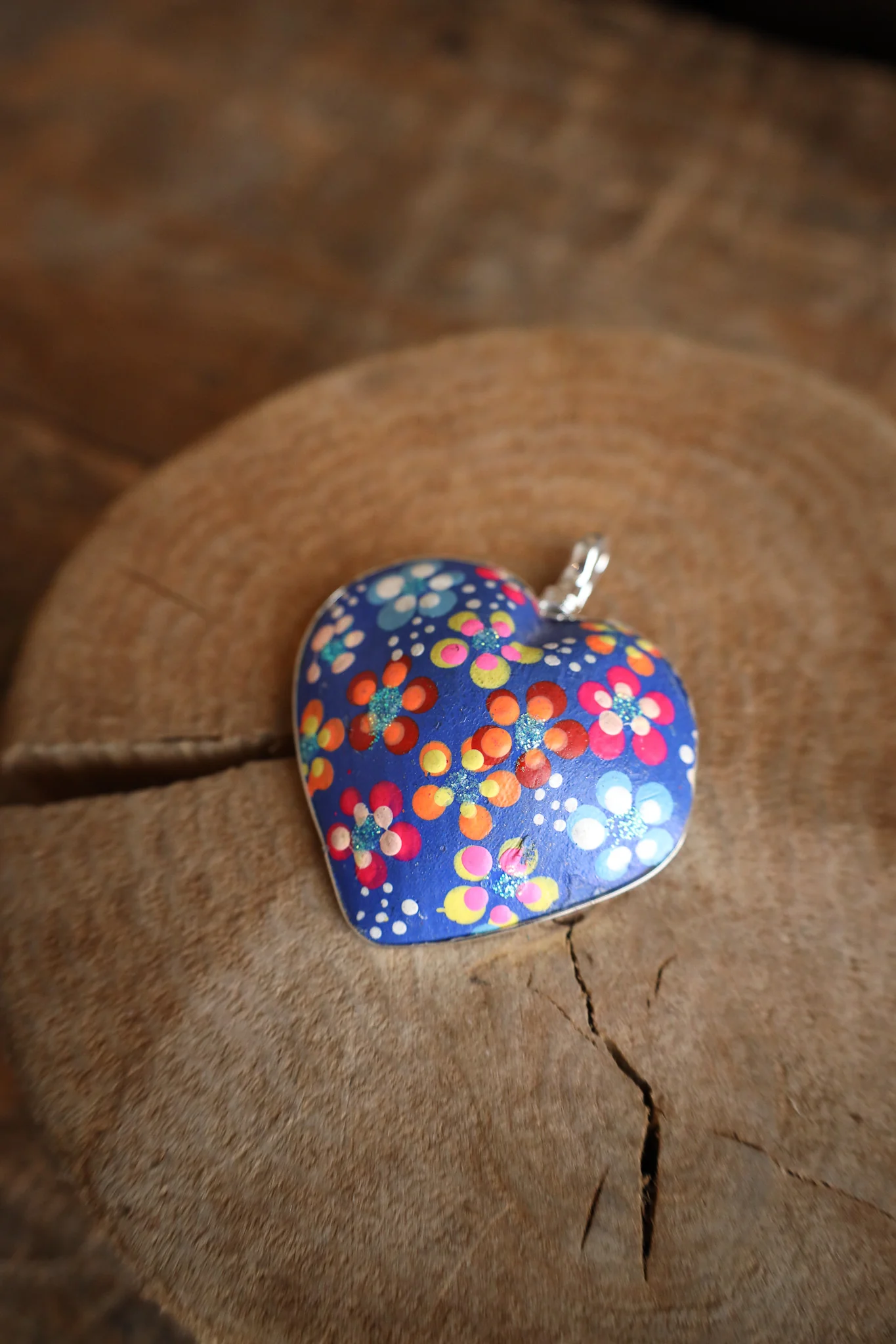 Coreen Cordova Blue Heart With Flowers Pendant - Image 3
