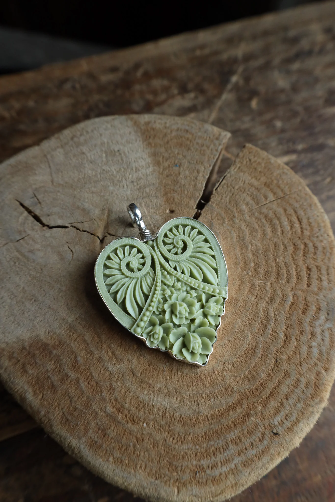 Coreen Cordova Sage Green Heart Pendant - Image 3