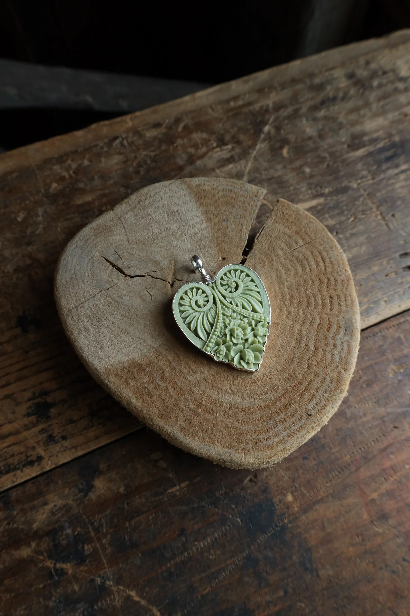 Coreen Cordova Sage Green Heart Pendant - Image 4