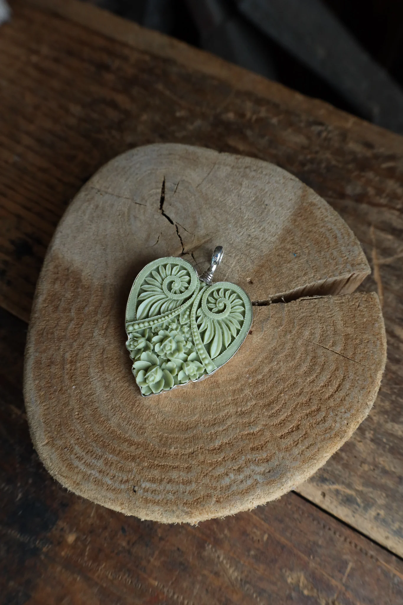 Coreen Cordova Sage Green Heart Pendant - Image 6