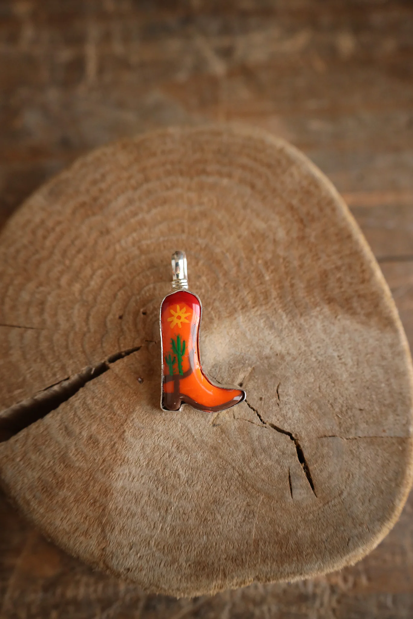 Coreen Cordova Small Orange Boot Cactus Pendant - Image 2