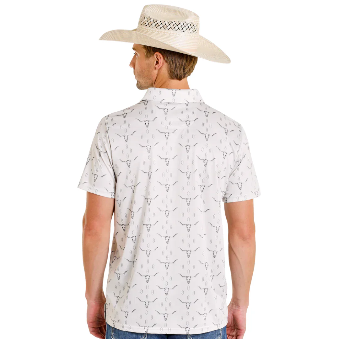 Rock & Roll Denim Men's Natural Longhorn Printed Mesh Polo Shirt - Image 2