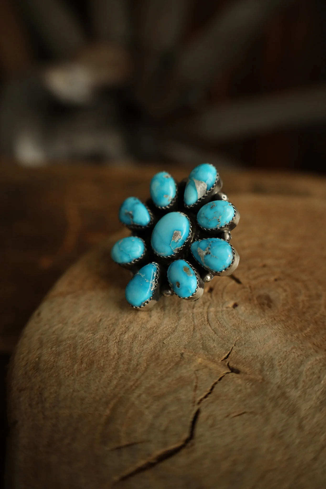9 Blue Turquoise Cluster Ring- Adjustable - Image 3