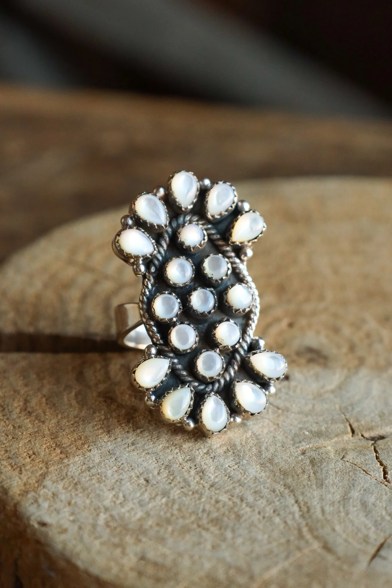 Mother Of Pearl Cluster Ring- Adjustable