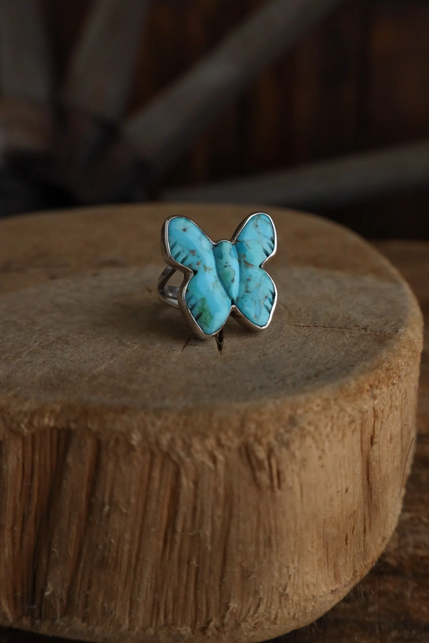 Peyote Bird Turquoise Butterfly Ring- Size 7 - Image 2