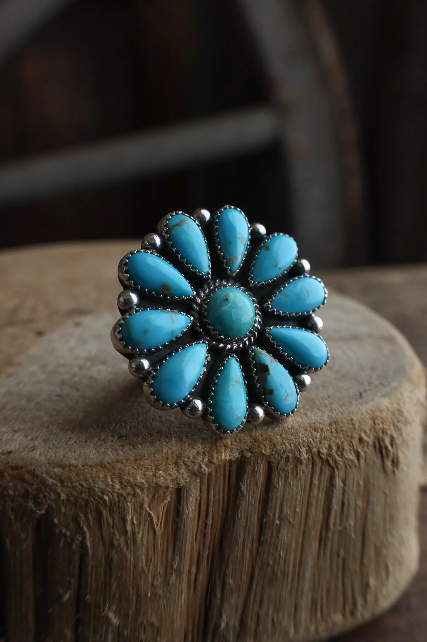 Turquoise Flower Ring- Adjustable - Image 2