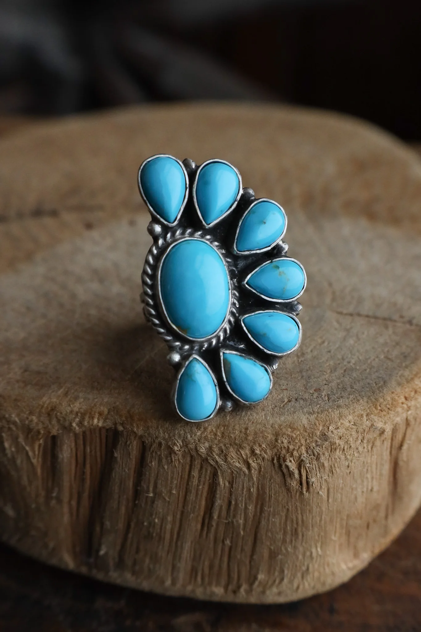 Turquoise Half Flower Ring- Adjustable - Image 4
