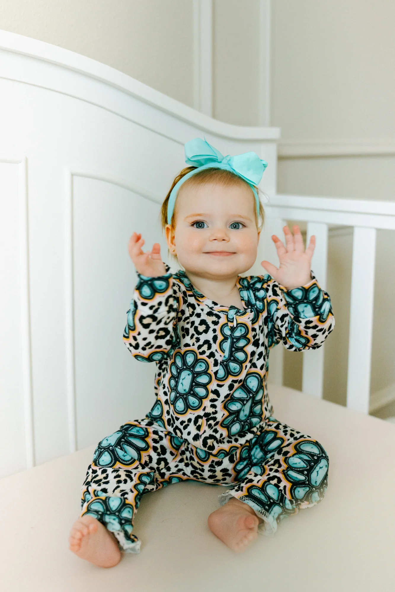 Aier Turquoise Cluster & Leopard Print Romper