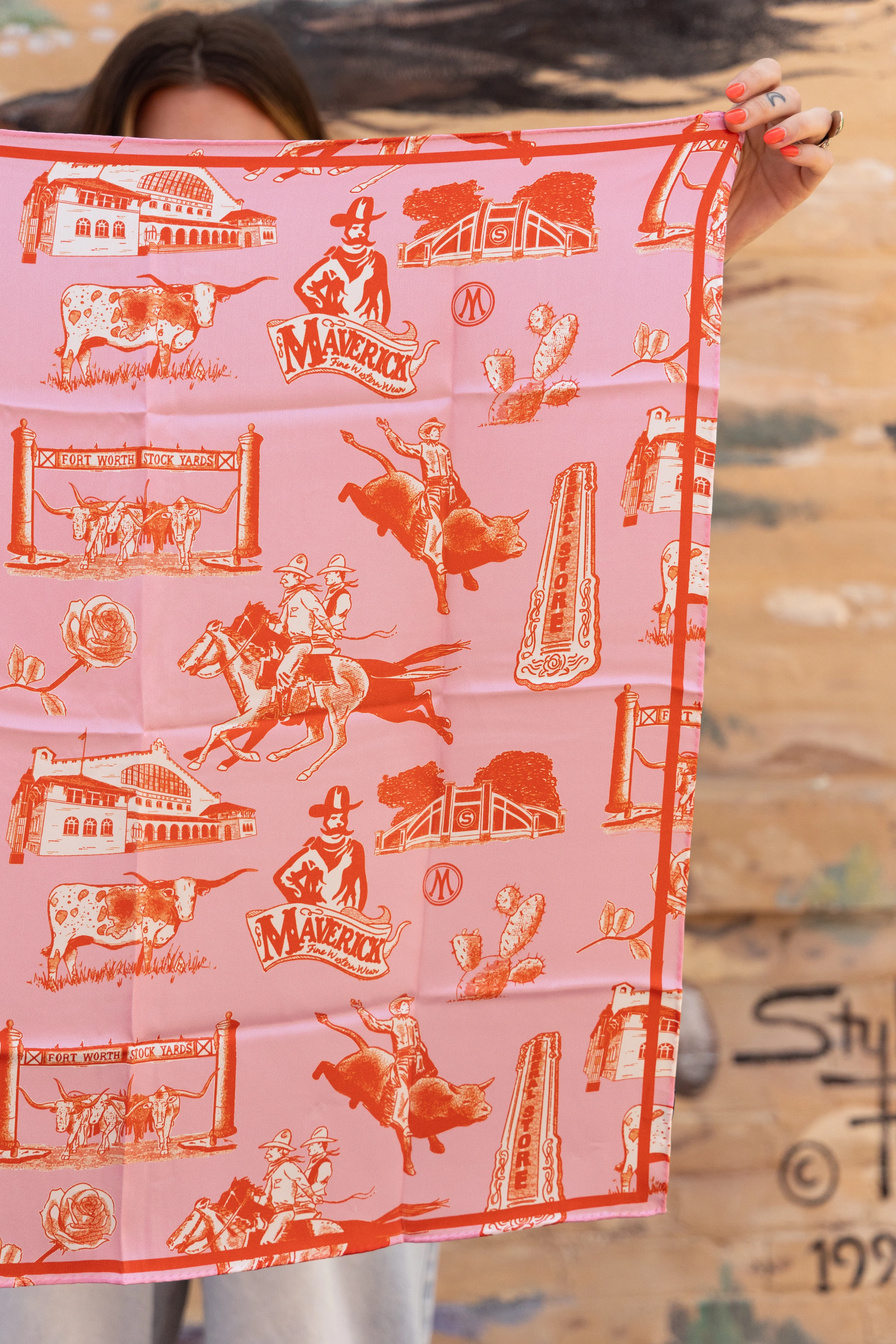 Maverick Exclusive Toile Pink and Orange 36x36 Scarf - Image 5