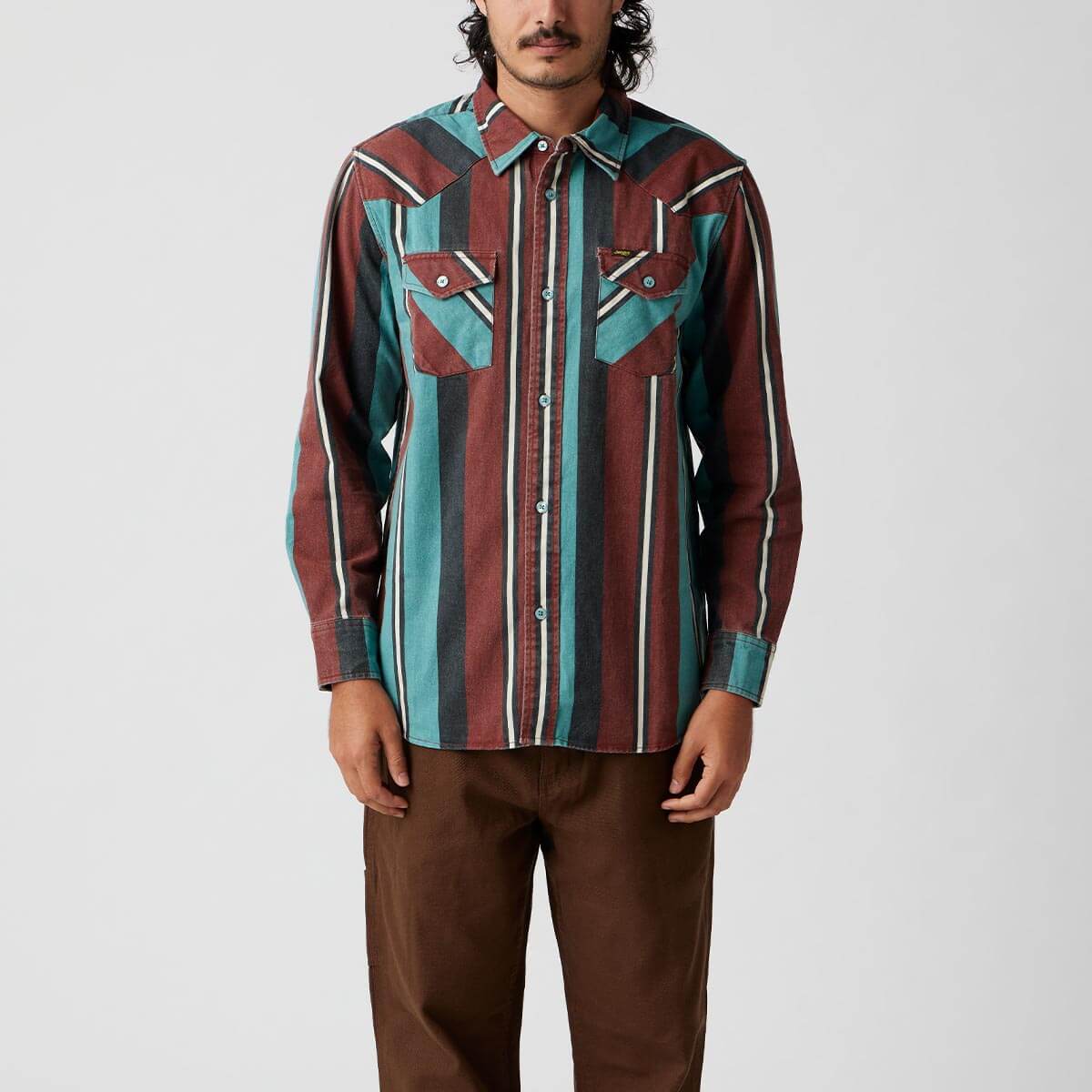 Seager Amarillo Long Sleeve Shirt Turquoise Stripe - Image 2