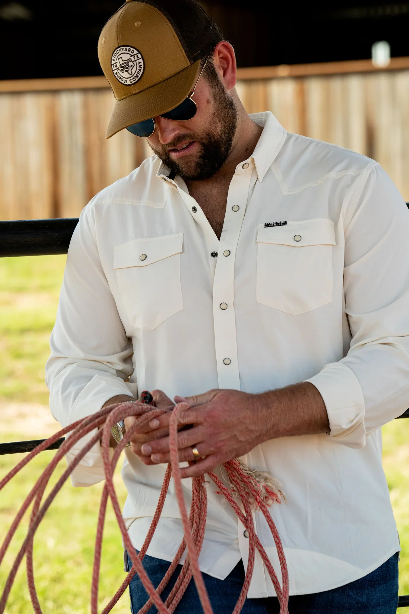 Stockyard Supply Co. "The Lone Star" - Long Sleeve Western Performance Pearl Snap - Cream - Image 2