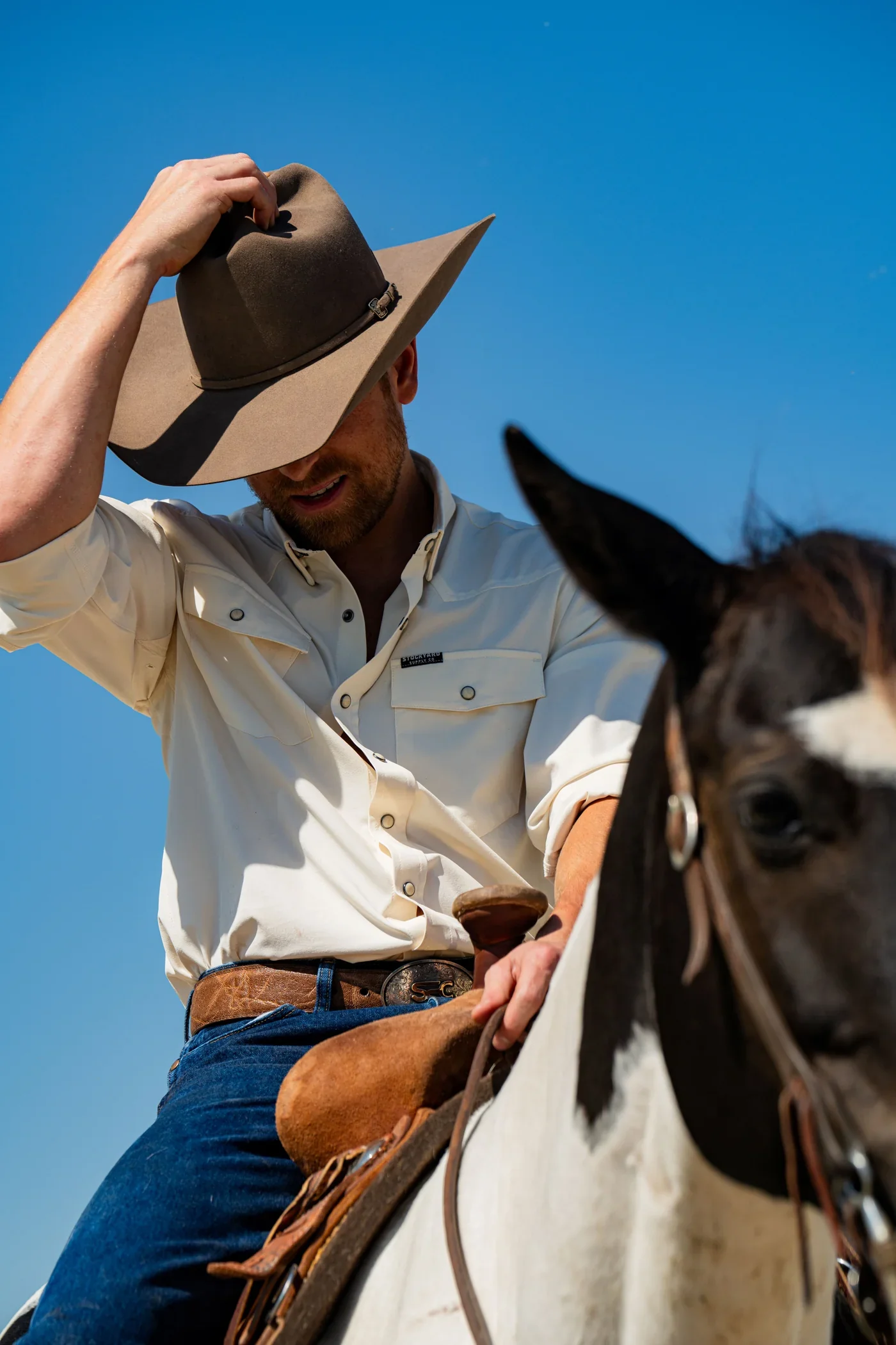 Stockyard Supply Co. "The Lone Star" - Long Sleeve Western Performance Pearl Snap - Cream - Image 4