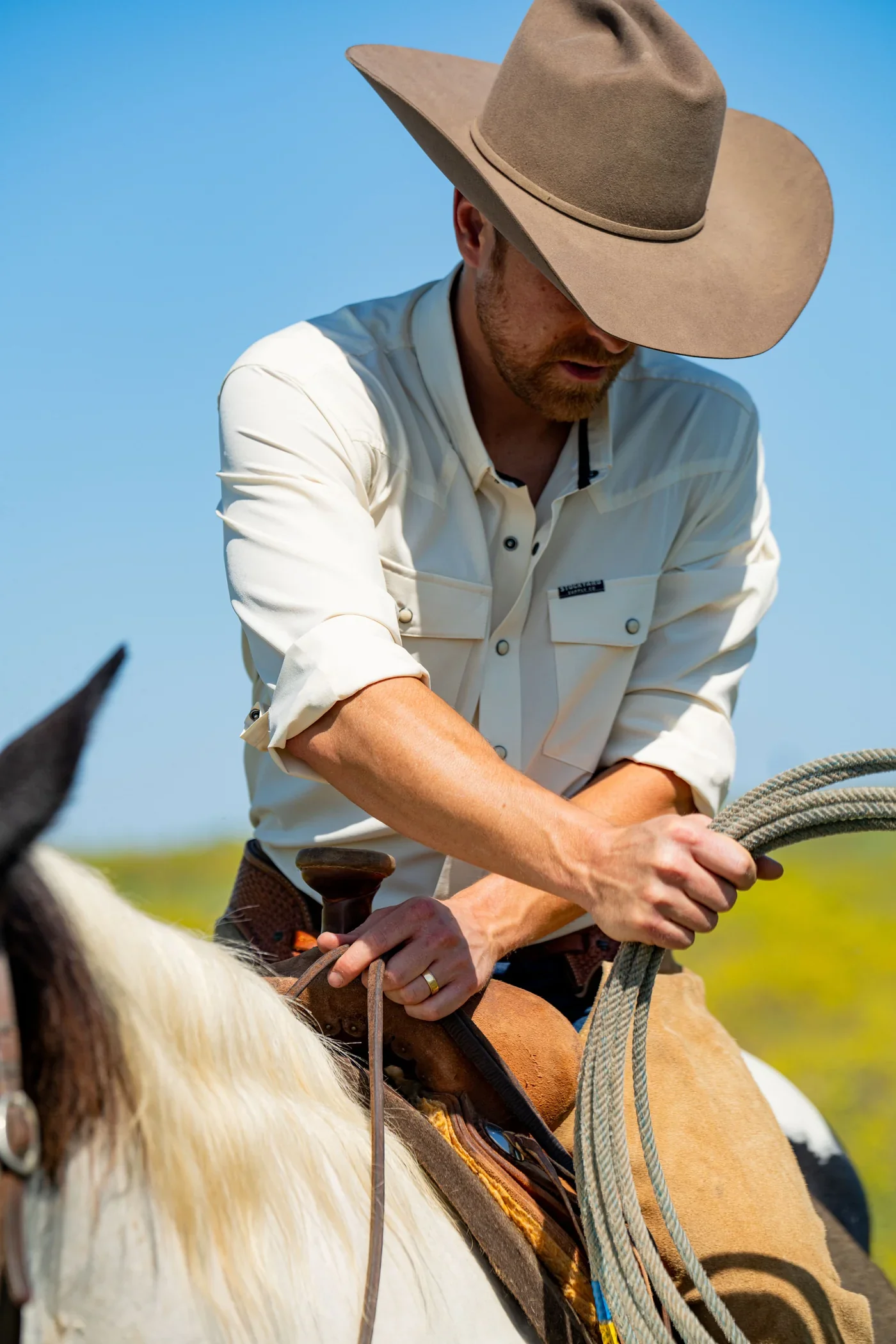 Stockyard Supply Co. "The Lone Star" - Long Sleeve Western Performance Pearl Snap - Cream - Image 6