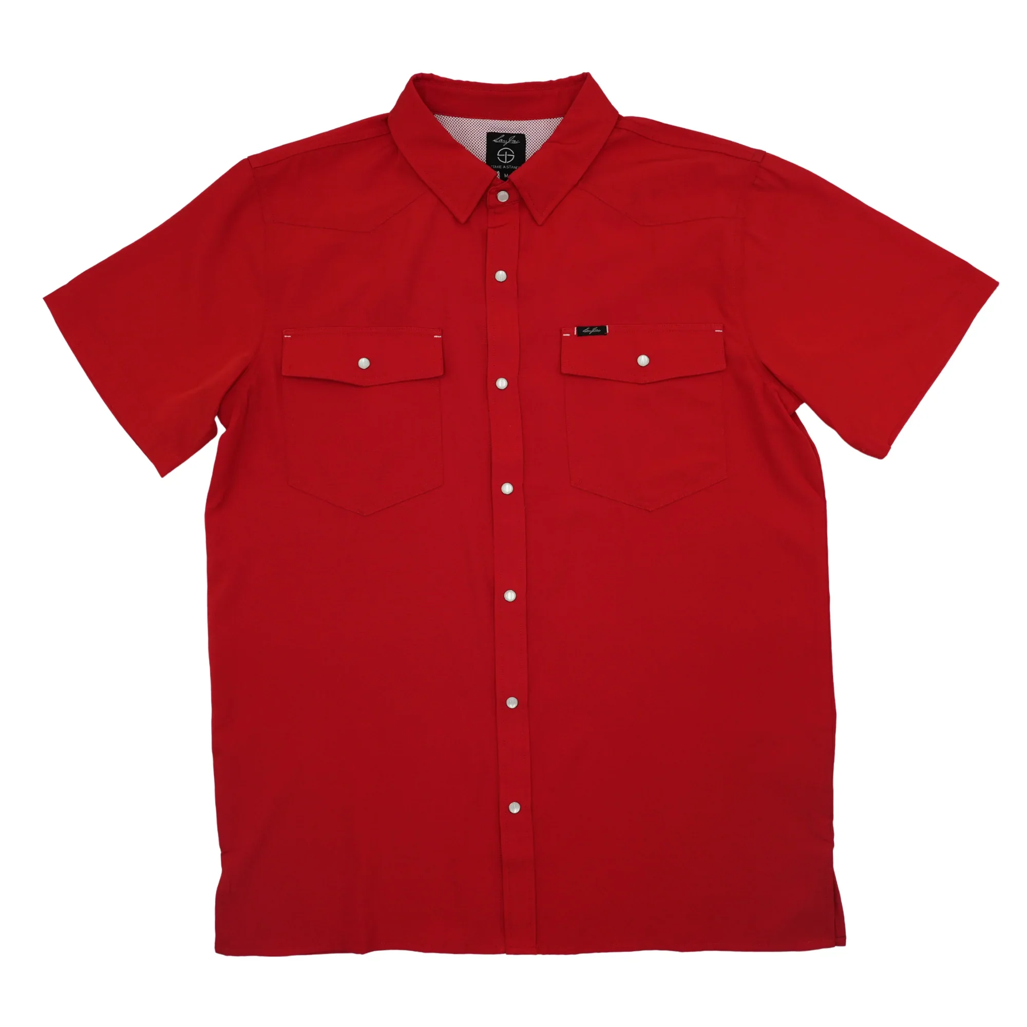 San Jac Men's Short Sleeve Performance Pearl Snap Shirt - Red