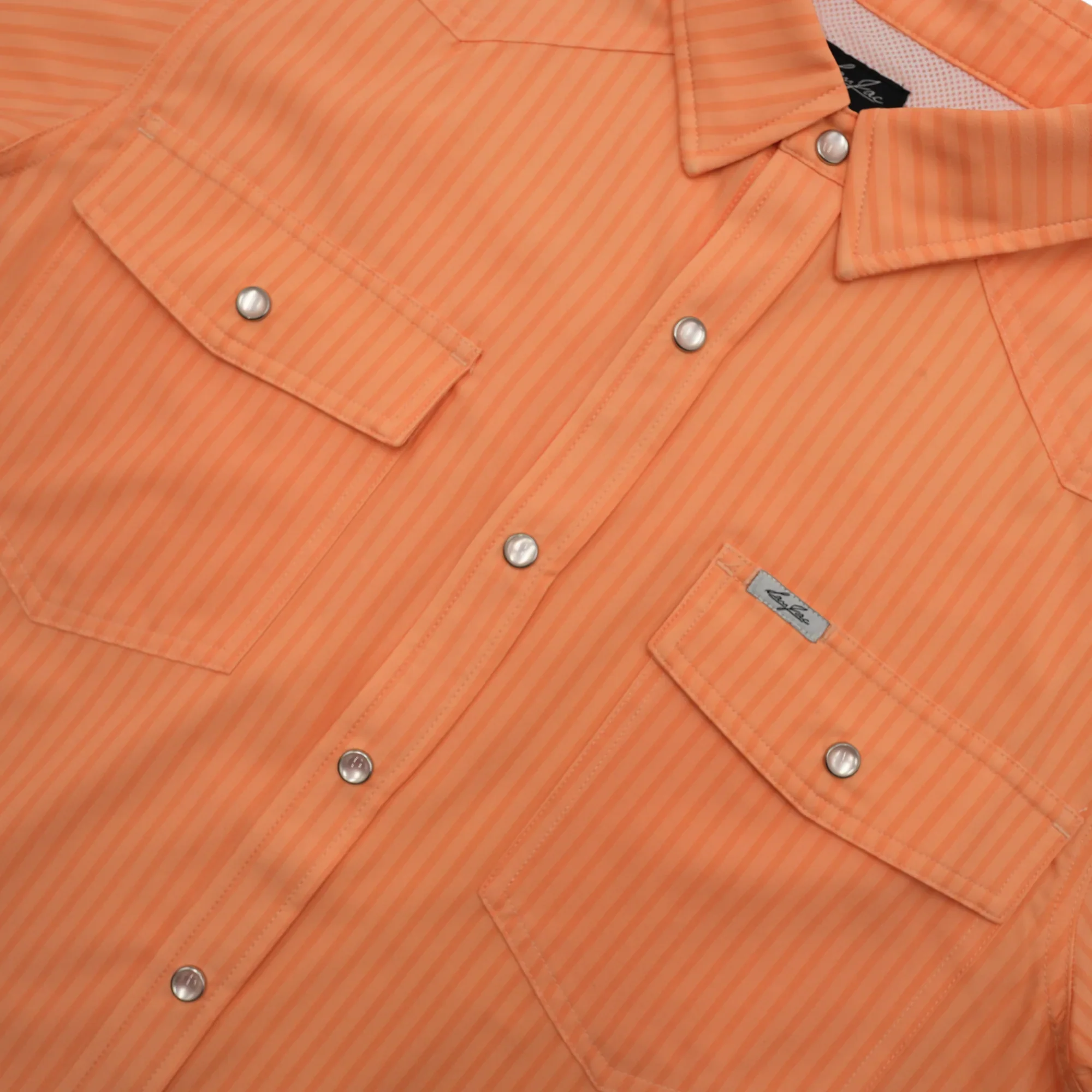 San Jac Men's Short Sleeve Performance Pearl Snap Shirt - Peach Stripe - Image 2