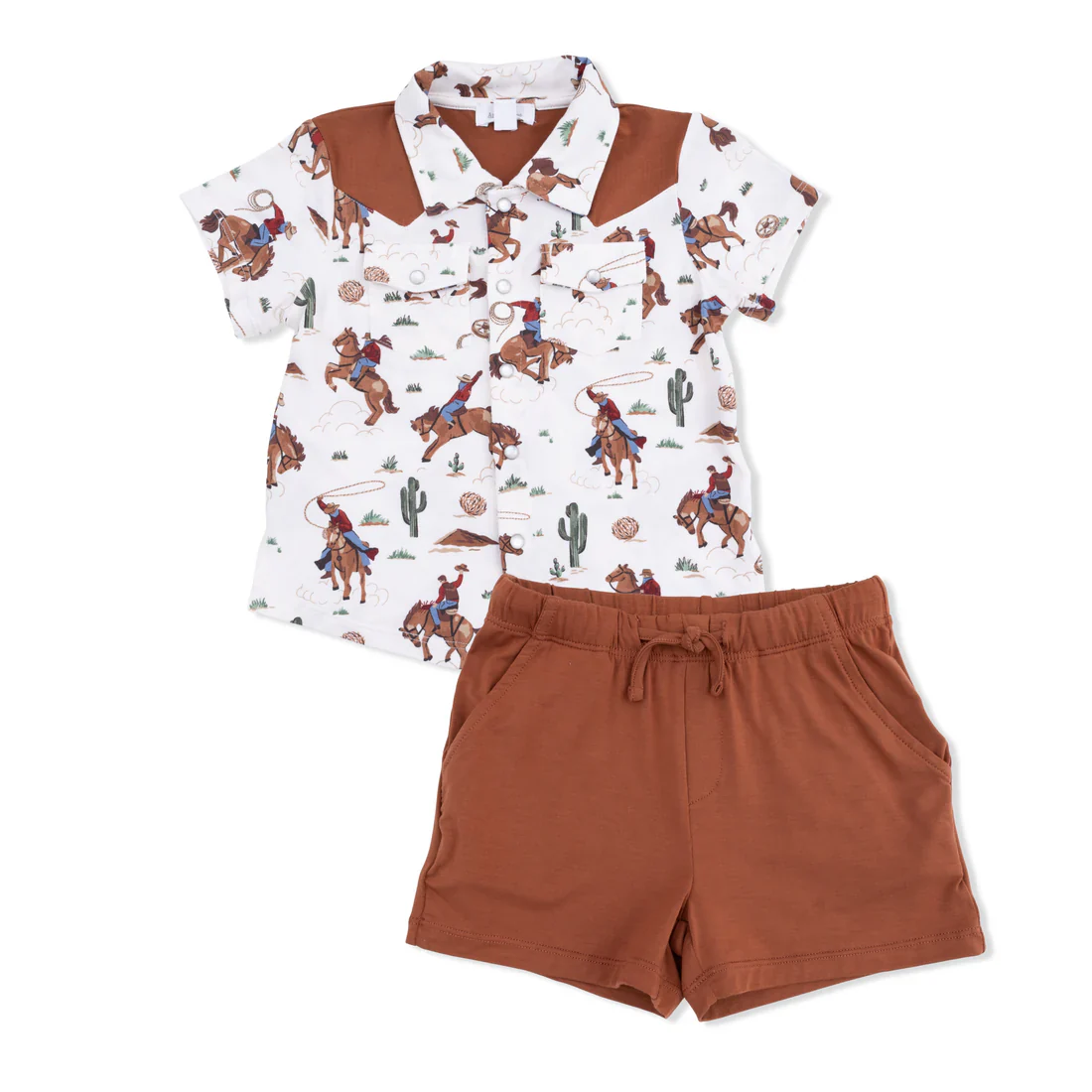 Angel Dear Buckaroo Western  Short Sleeve Western Pearl Snap Shirt with Casual Short