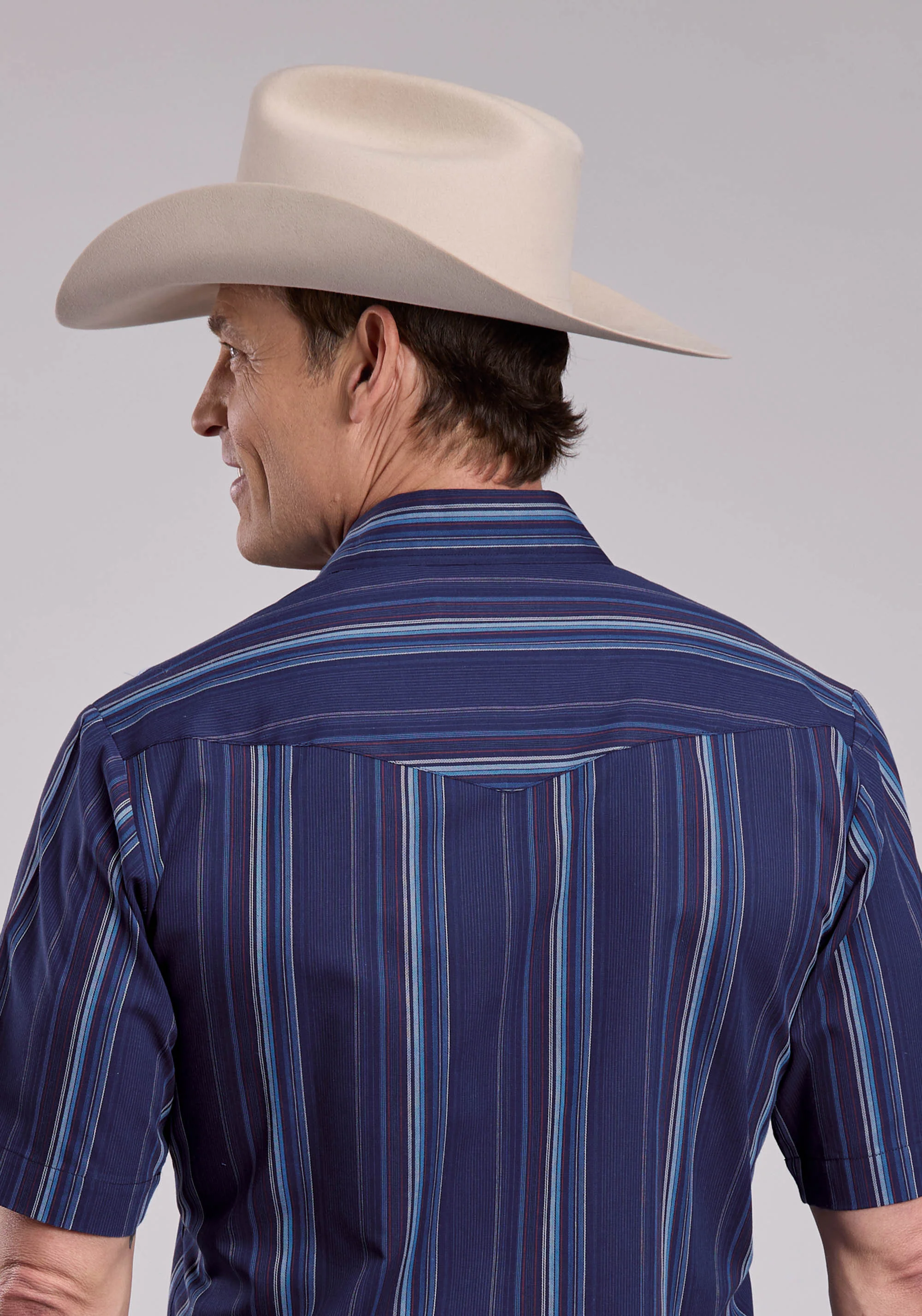 Roper Navy Striped Short Sleeve Snap Shirt&nbsp; - Image 3