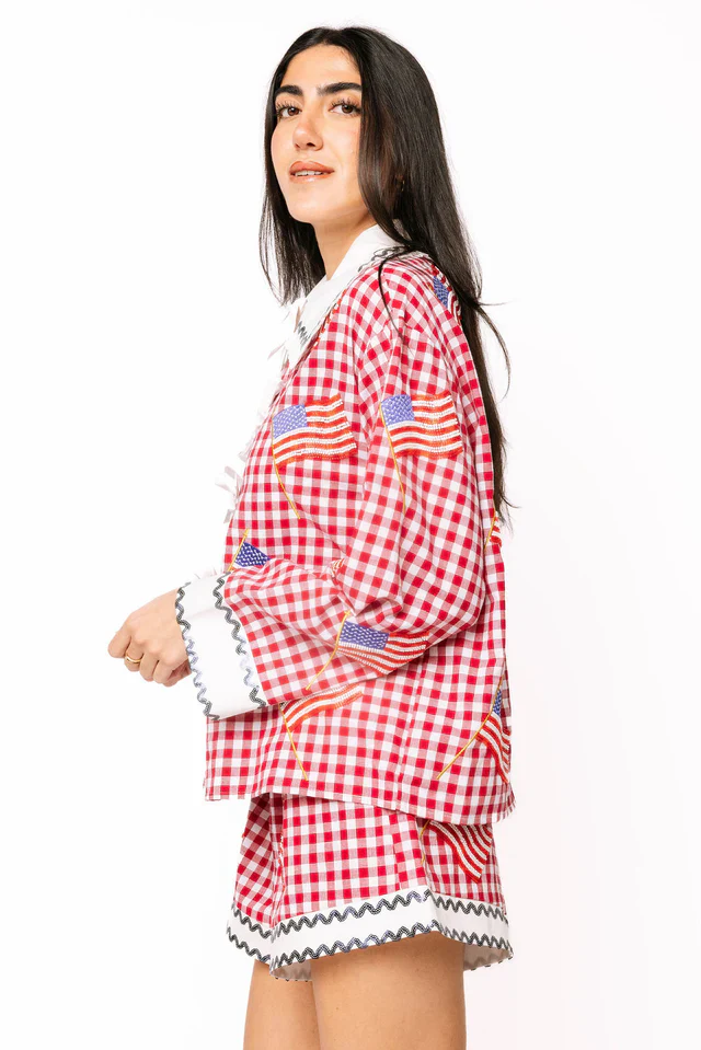 Queen of Sparkles Red & White Gingham American Flag Short - Image 4