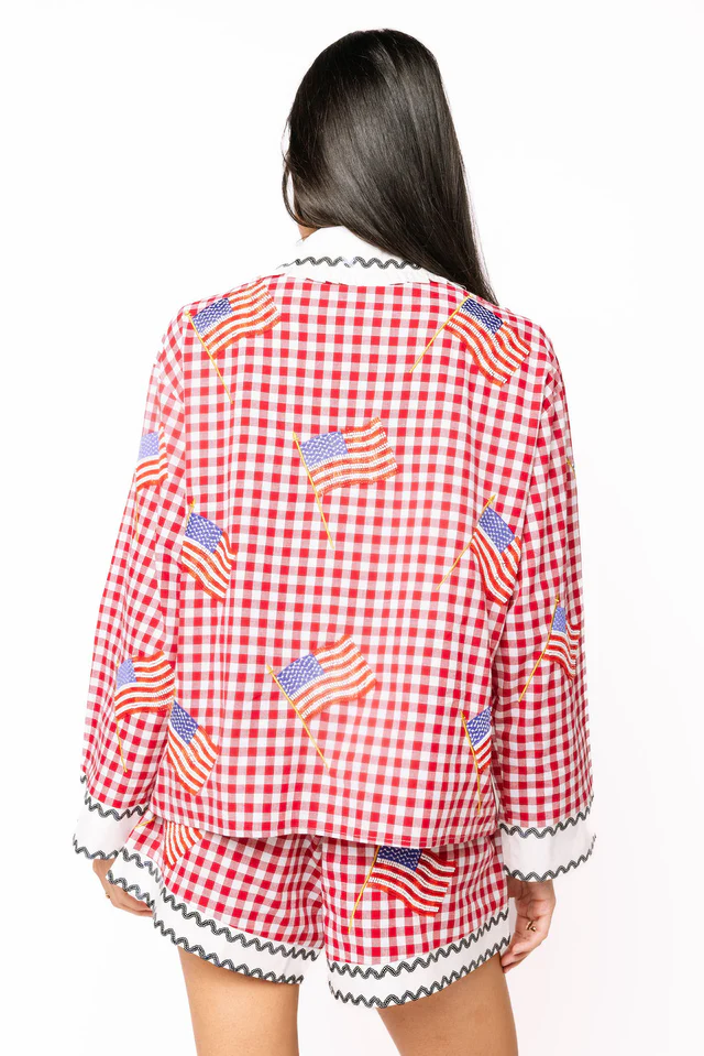 Queen of Sparkles Red & White Gingham American Flag Short - Image 5