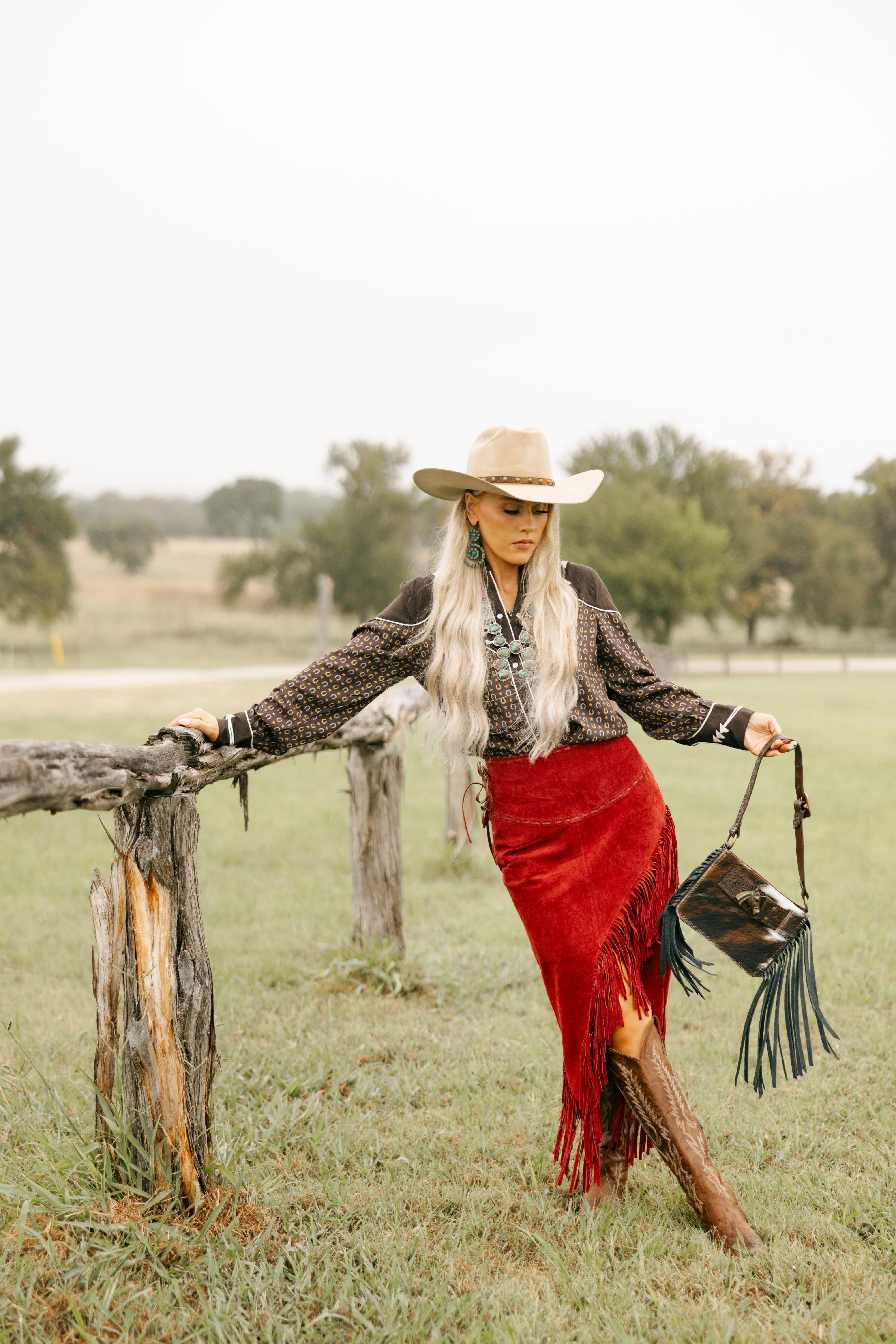 Scully Suede Long Fringe Skirt- Red - Image 5