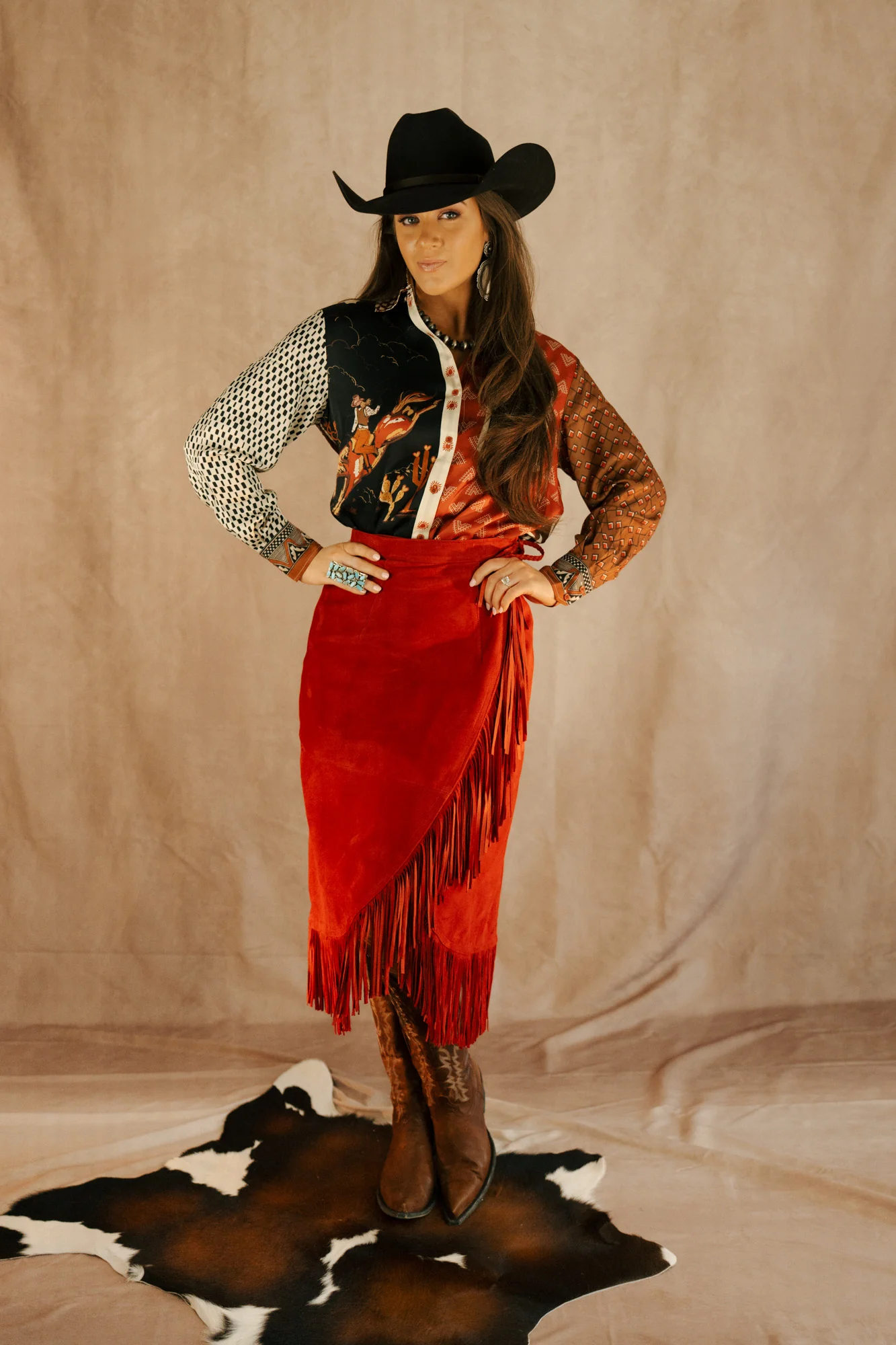 Wrap Lamb Skin Fringe Suede Skirt