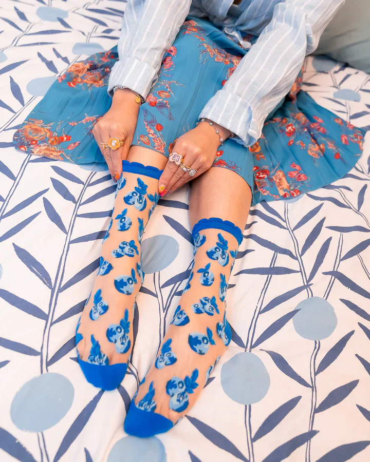 Sock Candy Blueberry Ruffle Sheer Crew Sock