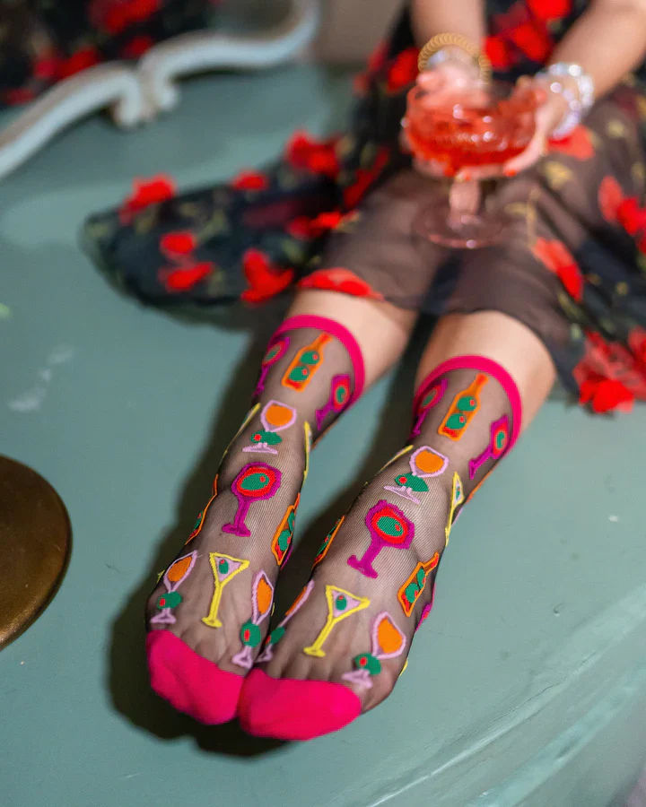 Sock Candy Cocktail Hour Black Sheer Crew Sock - Image 3
